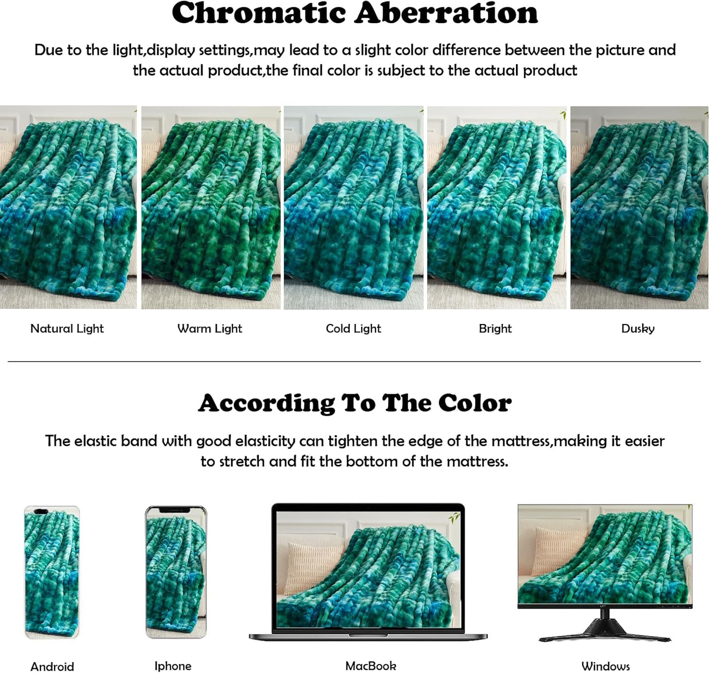 NEWCOSPLAY Faux Fur Throw Blanket Tie-dye Dark Teal Luxury Fluffy Thick Warm Bubble Blanket for Couch Sofa Bed 700GSM (Tie-dye Dark Teal, Throw(50"x60"))