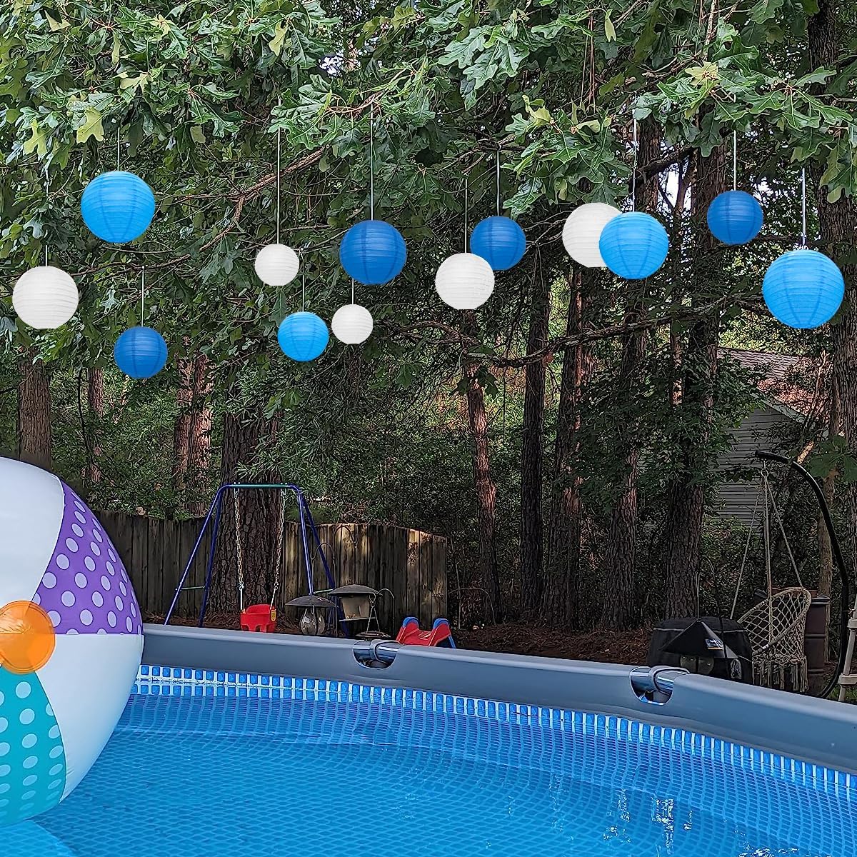 12Pcs Round Paper Lanterns Assorted Sizes (6" 8" 10" 12") for Home Decor, Restaurant, Church, Wedding, Birthday Party Decorations, Hanging Chinese Japanese Paper Lantern Lamps (Blue Series)