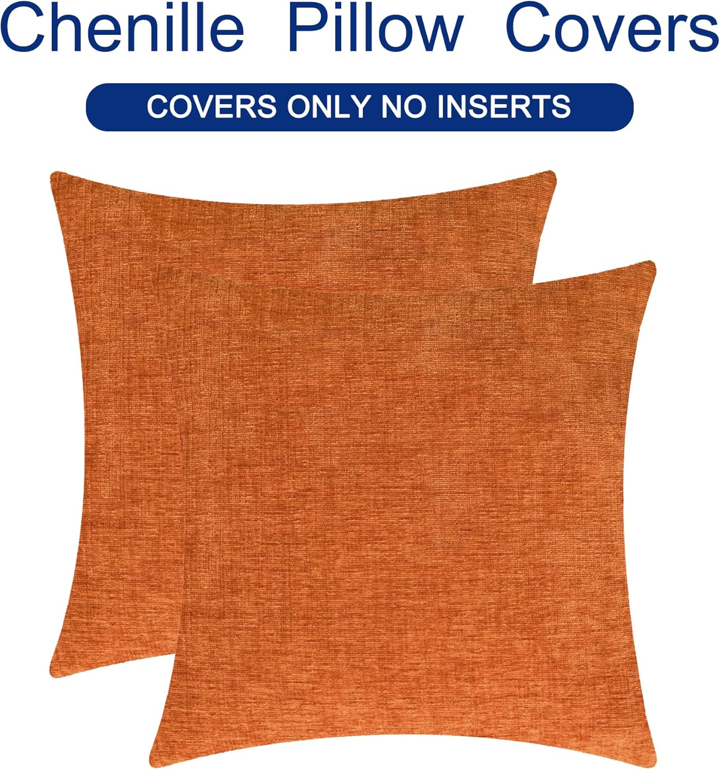 CaliTime Fall Throw Pillow Covers Decorative 24 X 24 Inches Pack of 2 Cozy Chenille Cushion Cases for Couch Sofa Bed Living Room Home Burnt Orange