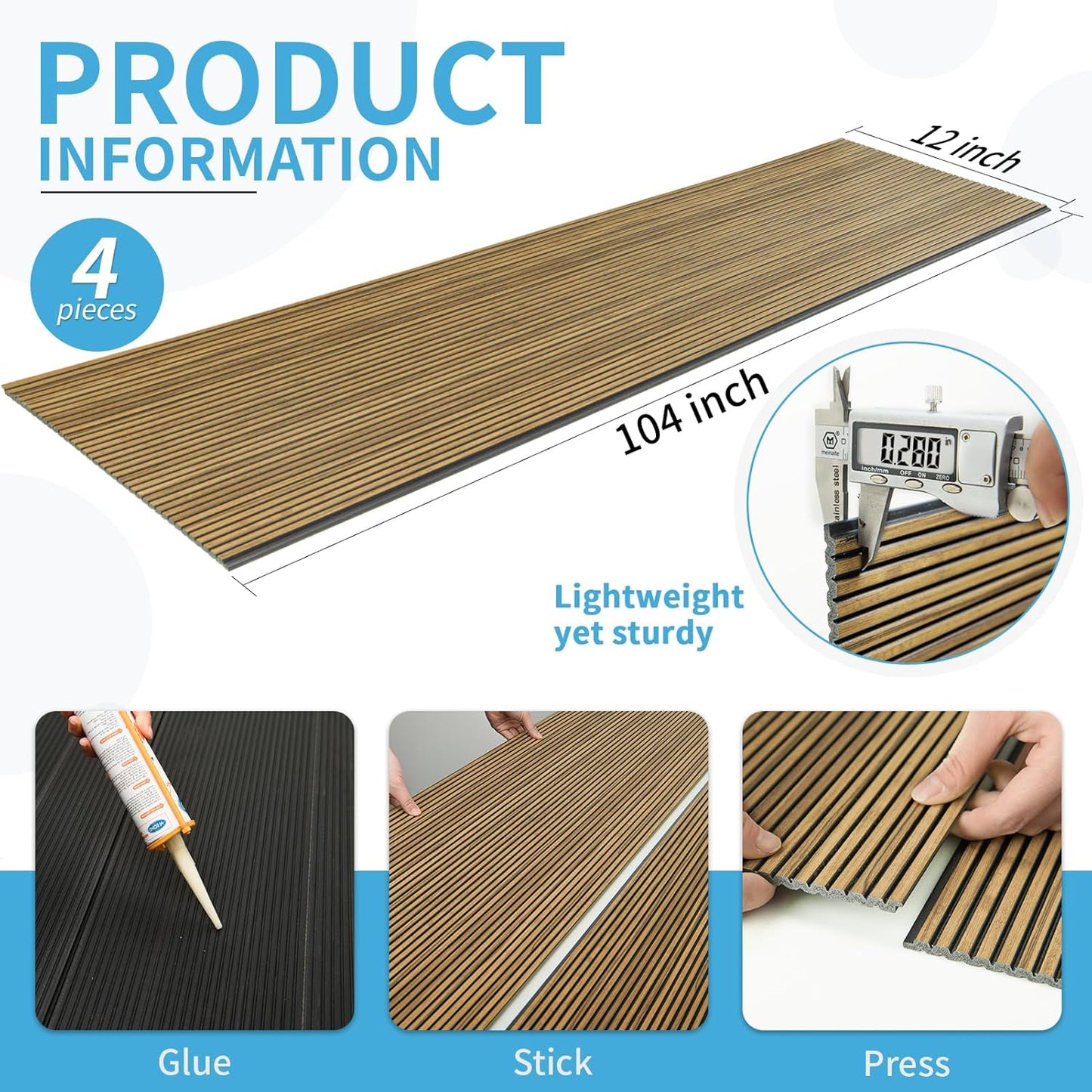 Art3d 4-Pack Glue-On Fine Bar Wainscoting Panel for Interior Wall Decor - 104 x 12 Inch Polystyrene Ultralight Slim Slat Wall Panels for Living Room Bedroom, Teak