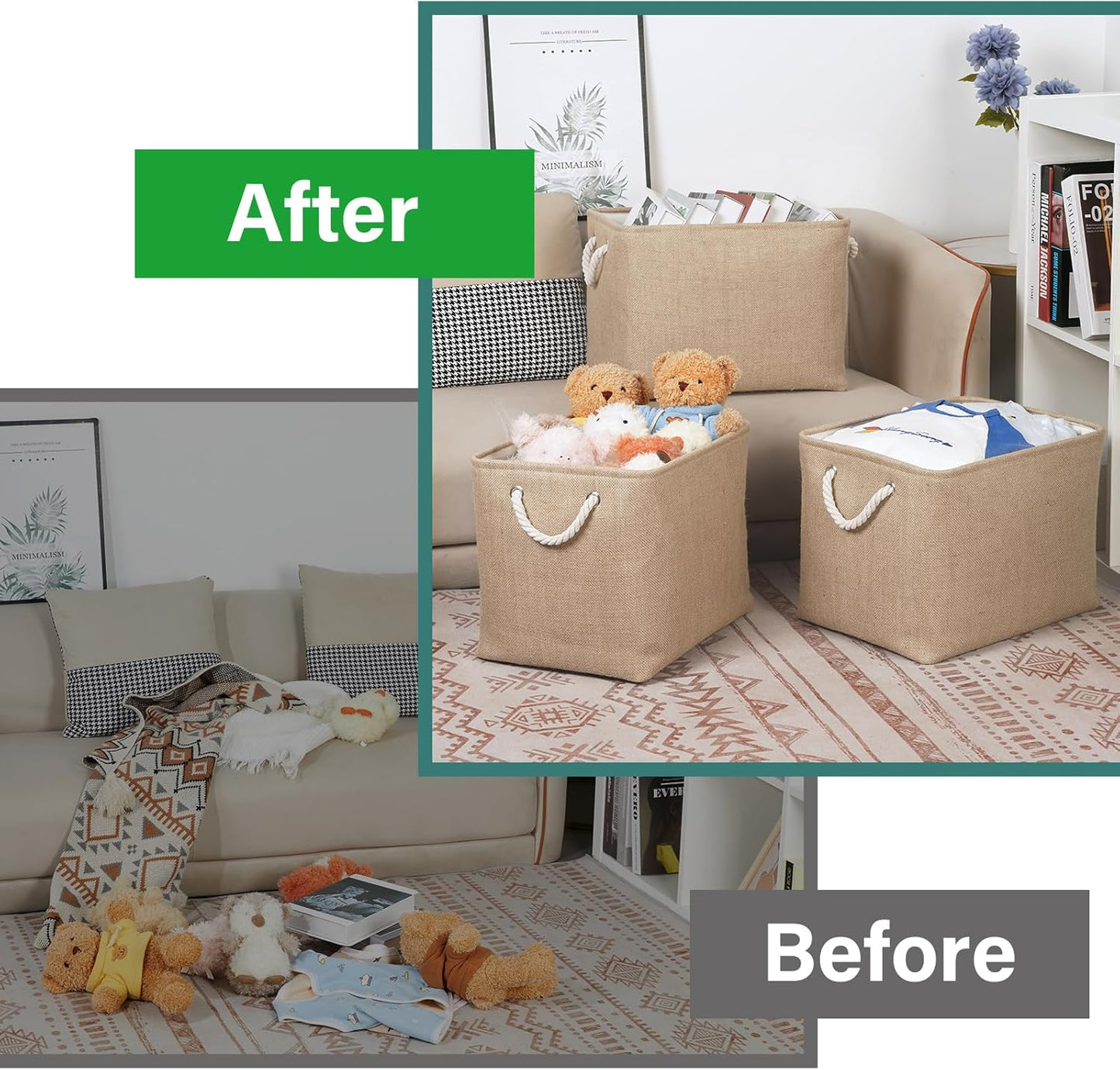 Bidtakay Fabric Storage Baskets for Shelves 3 Pack Large Storage Bins for Organizing Linen Collapsible Organizer for Closet-Flaxen