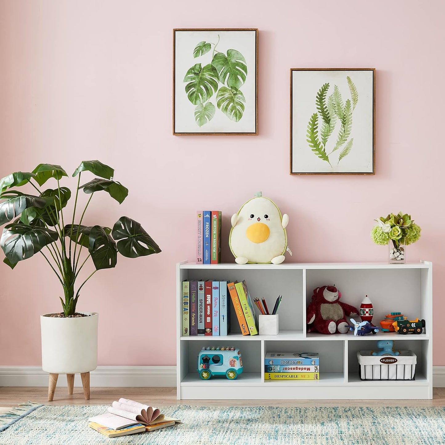 Toy Organizers and Storage, 5-Section Kids Bookshelf for Organizing Books Toys, School Classroom Wooden Storage Cabinet for Children's Room, Playroom, Nursery