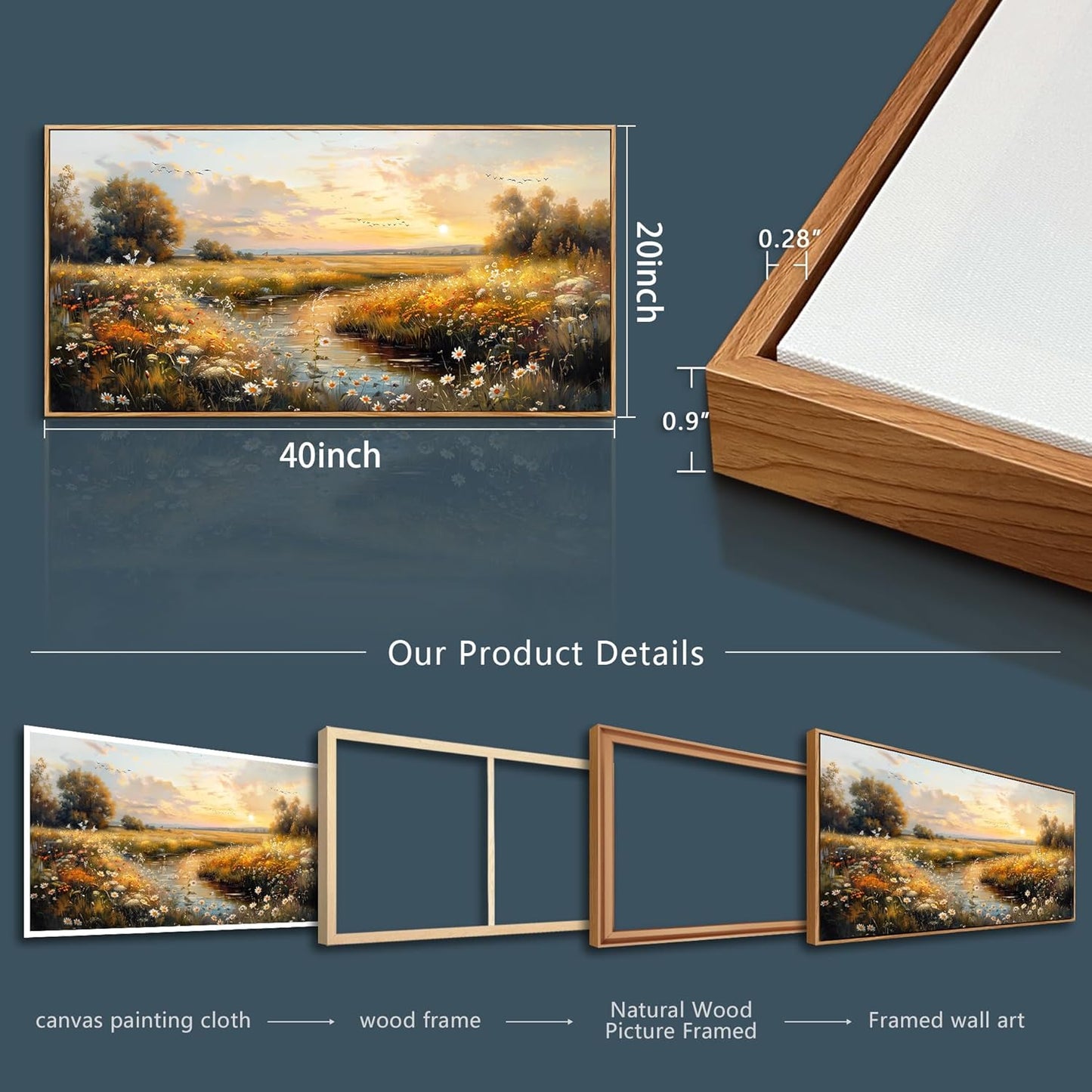 KELIYUAN Wall Art For Living Room Canvas Wall Decor For Bedroom Pastoral Landscape Painting Wall Painting Office Restaurant Room Decorations Artwork Ready To Hang Home Decor Wood Framed 20"X40"