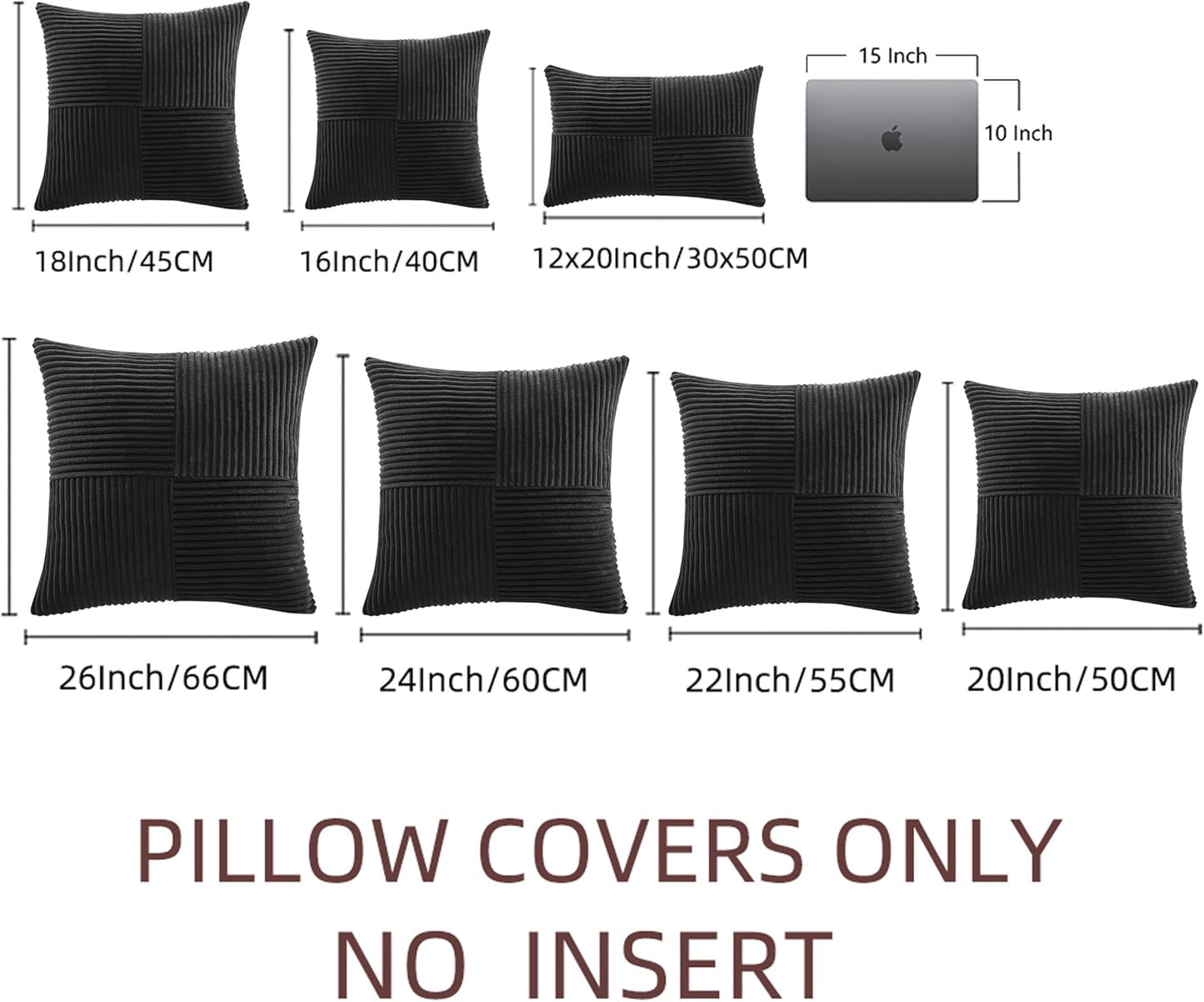 Fancy Homi 2 Packs Black Samll Decorative Throw Pillow Covers 14x14 Inch with for Couch Bed Sofa, Rustic Farmhouse Boho Home Decor, Soft Corss Patchwork Corduroy Square Cushion Case 35x35 cm