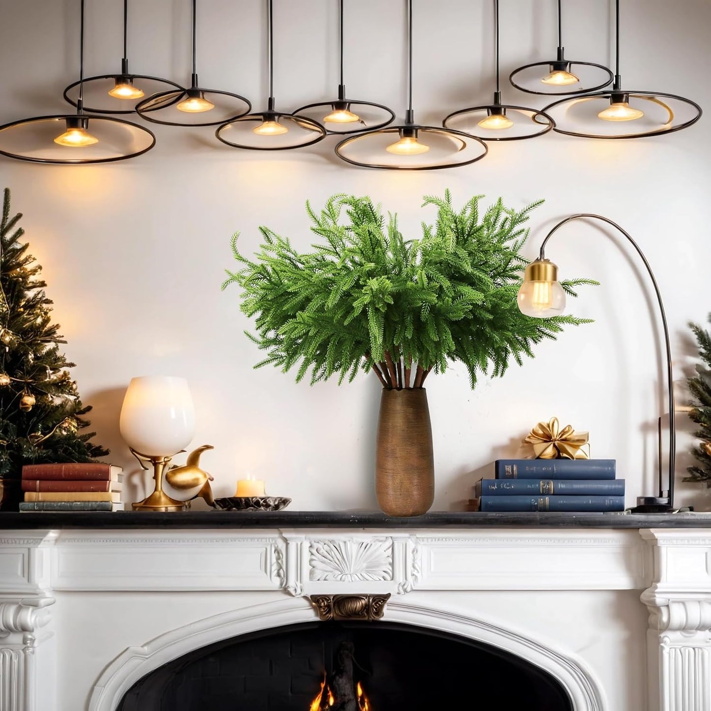 12Pcs Artificial Norfolk Pine Branches 24" Plastic Christmas Plants Decor Faux Greenery Stems Pine Picks Outdoor Faux Plants UV Resistant for Xmas Indoor, Front Porch Home Décor (12, 24inch)