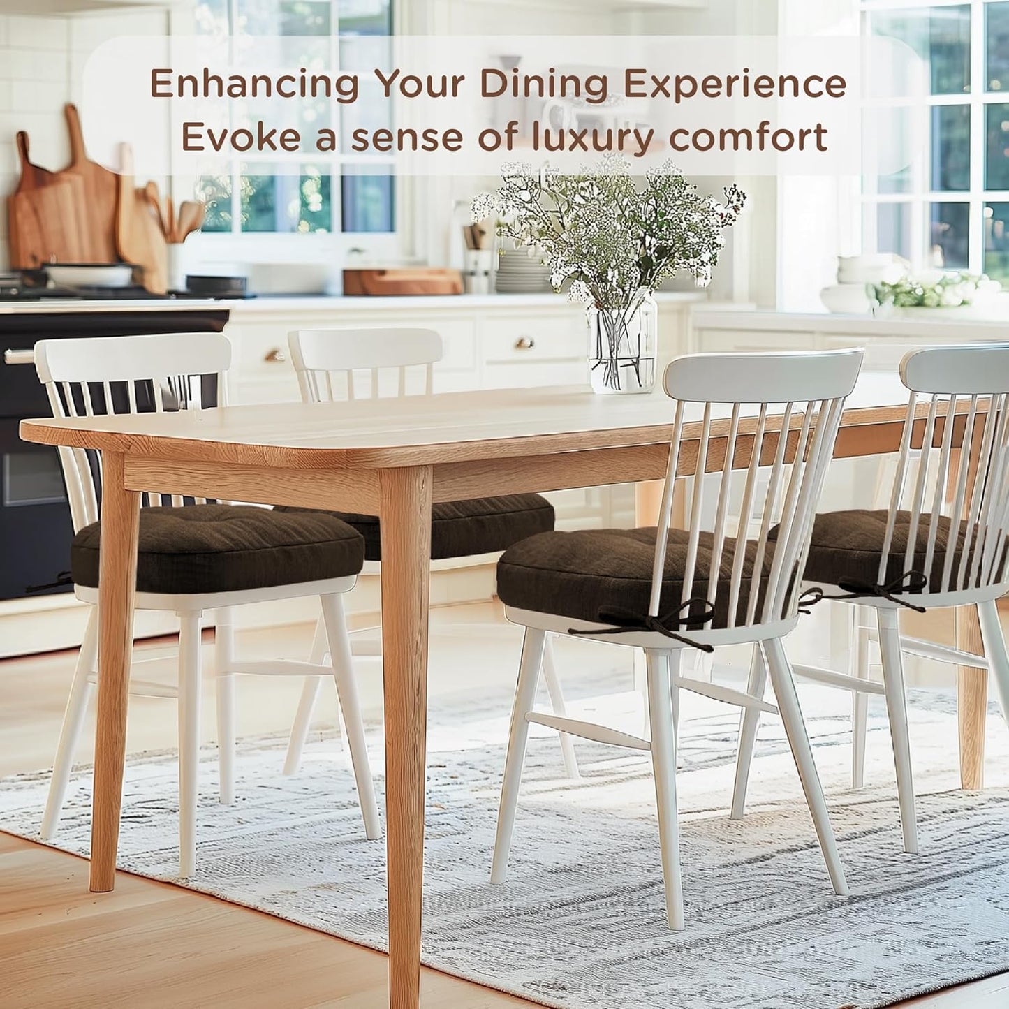 Codi 6 Pack Dining Chair Cushions, Thick Chairs Pads for Indoor Kitchen Room - Washable, Non-Slip Seat Cushion with Ties, 16.5"x16.5"x 3.5", Set of 6, Brown