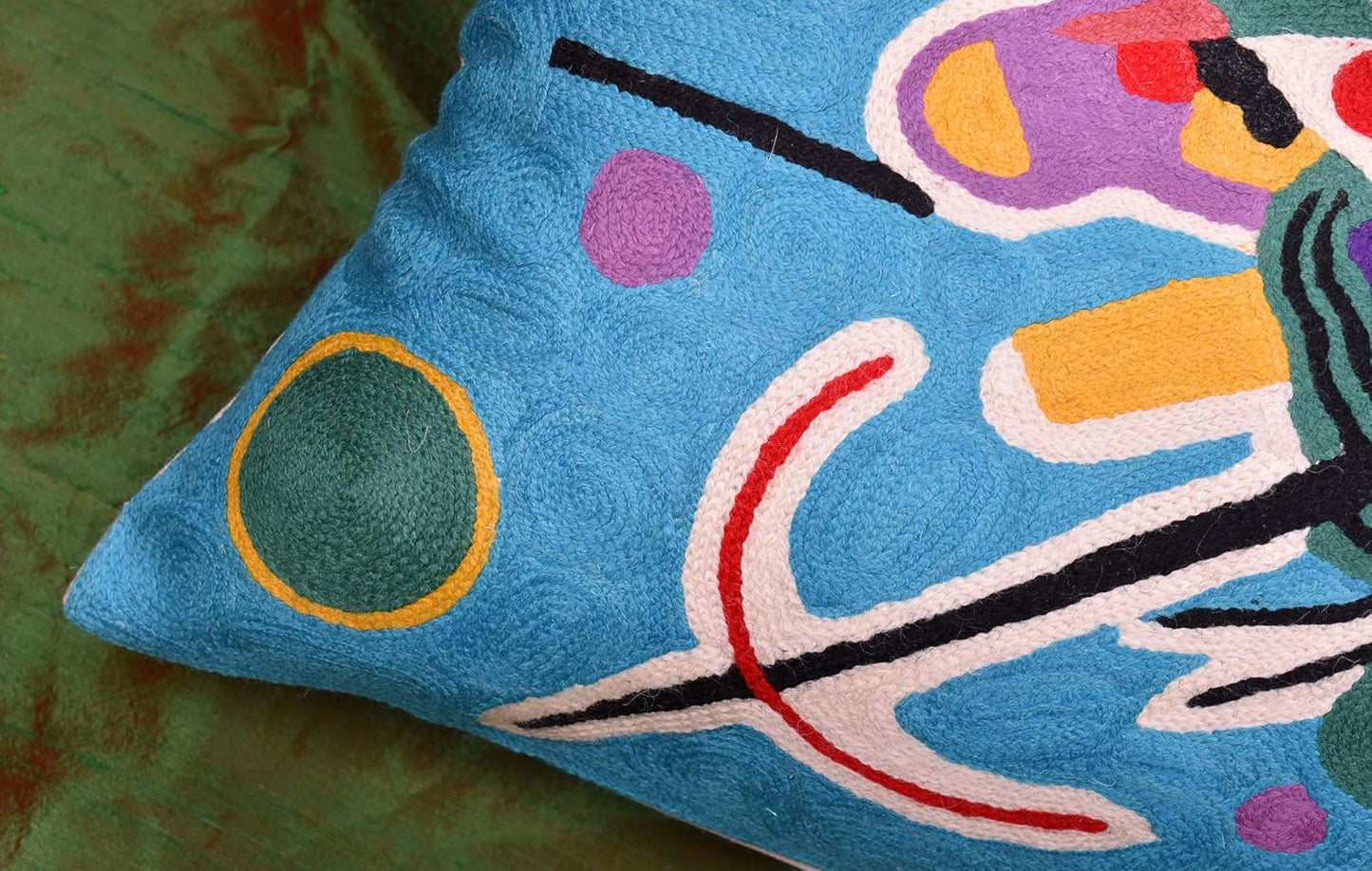 Lumbar Kandinsky Blue Abstract Pillow Cover Modern Throw Pillowcase Chair Cushion Contemporary Pillowsham Farmhouse Couch Hand Embroidered Wool Size 14x20