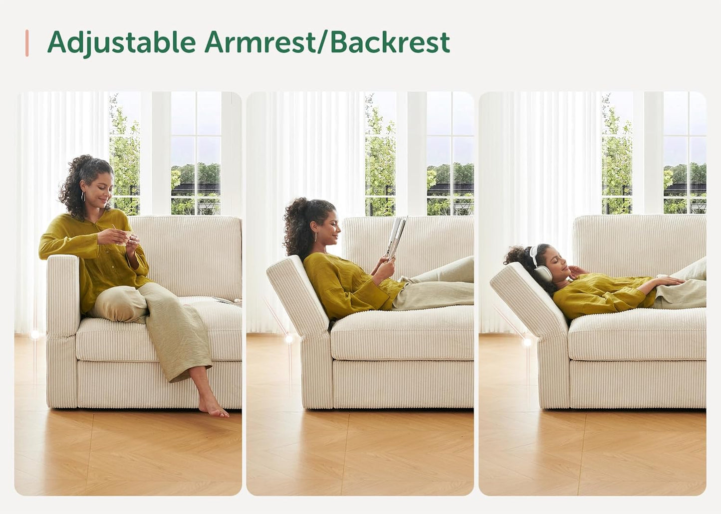 HONBAY Modular Sectional Sofa with Storage Corduroy U Shaped Sofa Modular Sectional Couches for Living Room,Beige