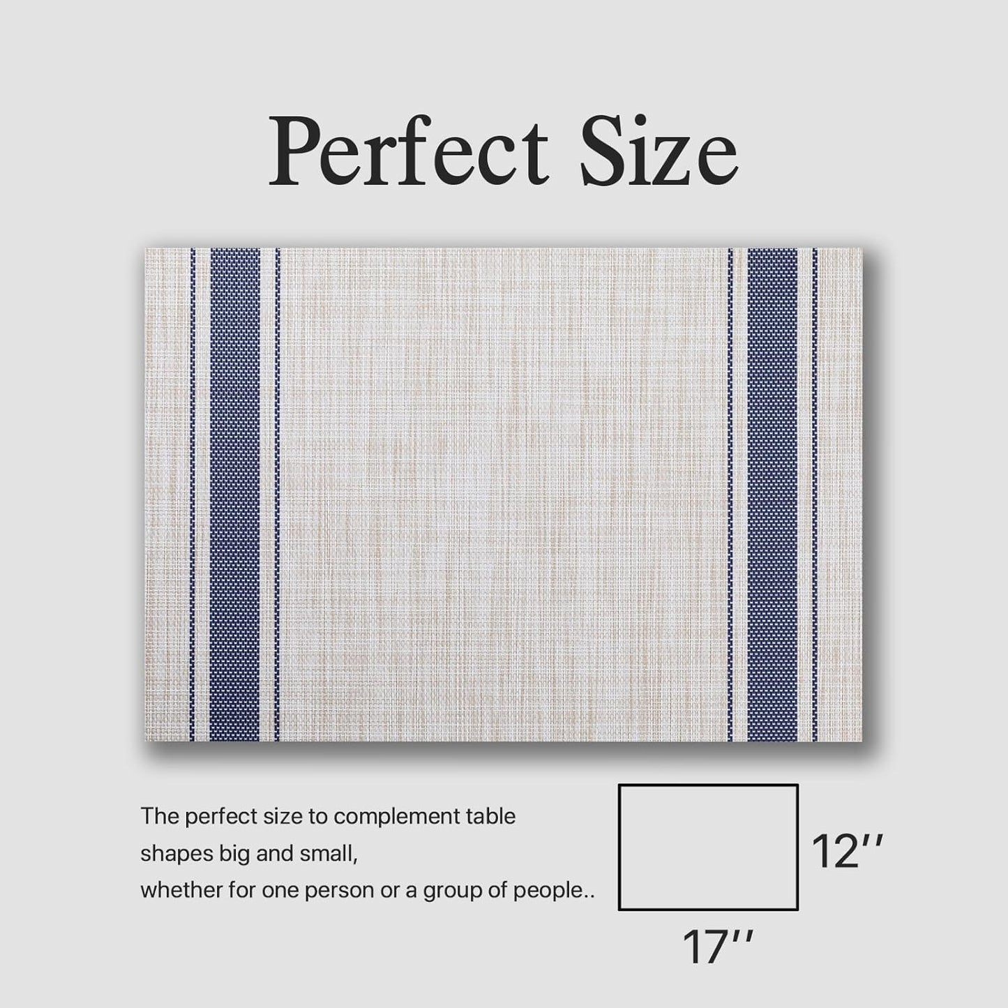 Placemats Set of 8 - Easy Clean Woven Vinyl Placemats for Dining Table, Indoor/Outdoor Place Mats, Washable PVC Table Mats(Blue Skyline)