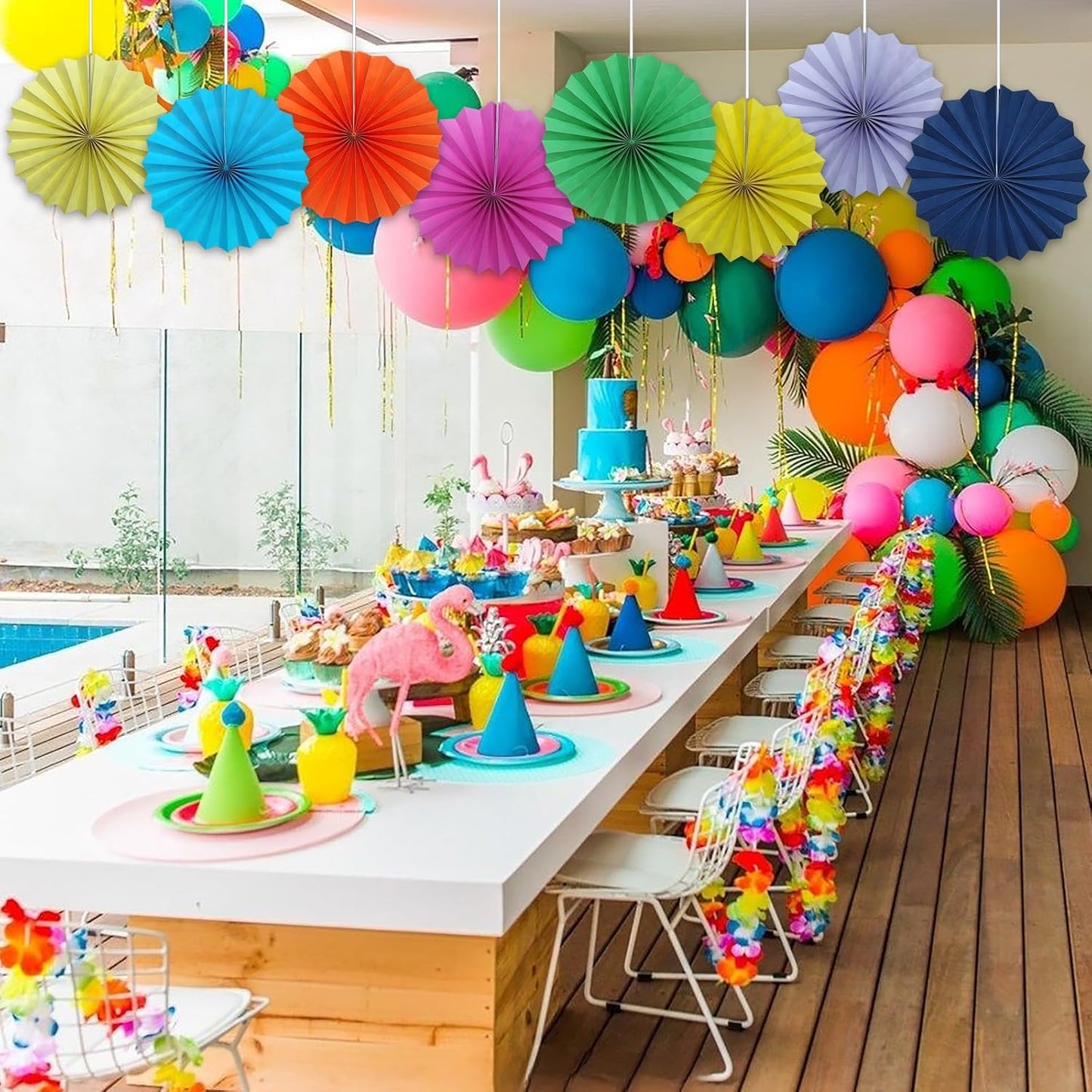 Blue Party Decorations,Blueberry Party Decorations Decorations Party Paper Fans Bulk 12in,Graduation Decoration Classroom Decor, Western Themed Party Decorations 30 Color DIY Set (Deep Blue)