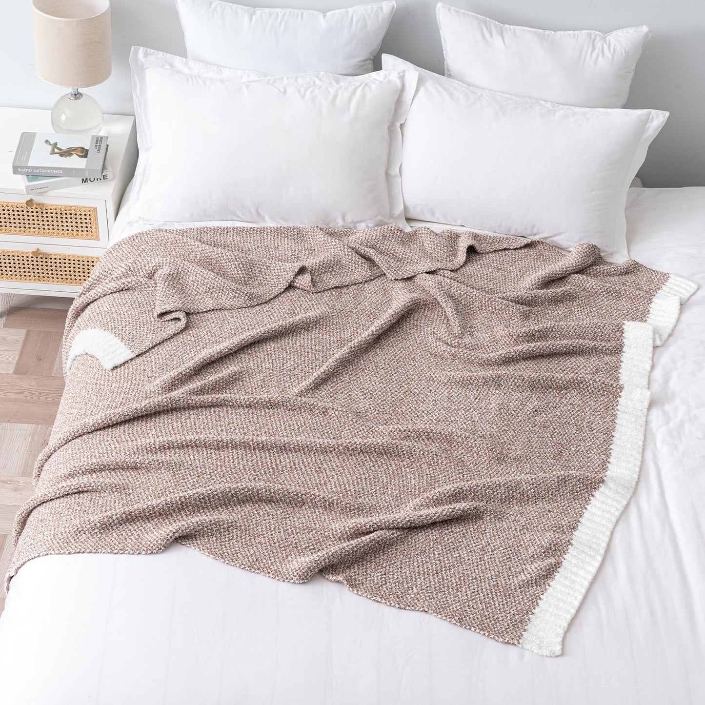 MIULEE Taupe Super Soft Throw Blanket for Couch, Cozy Fluffy Warm Throws Knit Blankets for Sofa, Bed, Chair, Living Room, Camping, Picnic, 50 x 60 inch