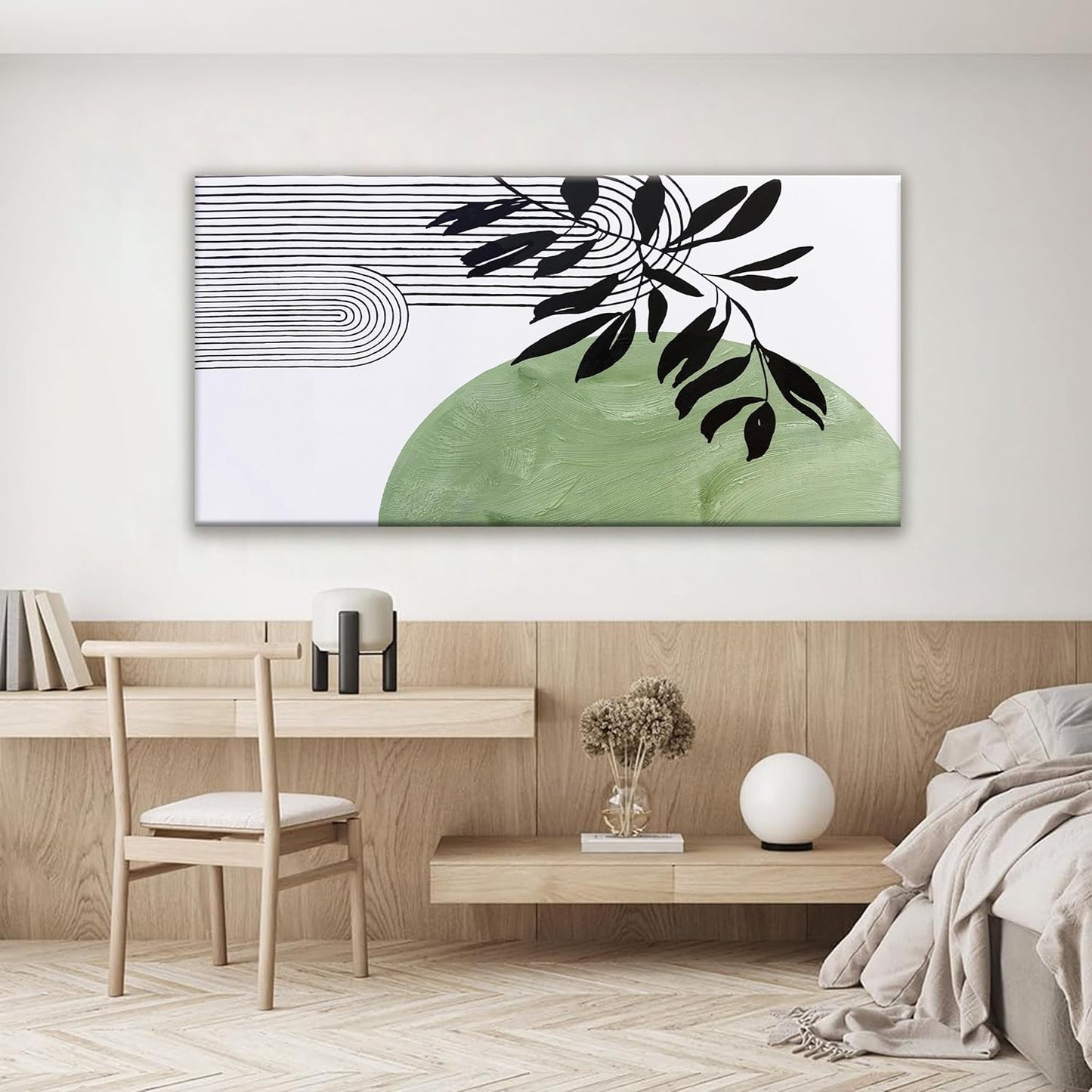 TAIJXAGSG Canvas Art Wall Decor Boho Green Wall Art For Living Room Modern Century Canvas Prints Paintings Pictures Botanical Bohemain Wall Art For Hotel Home Wall Artwork 24x48 Inch