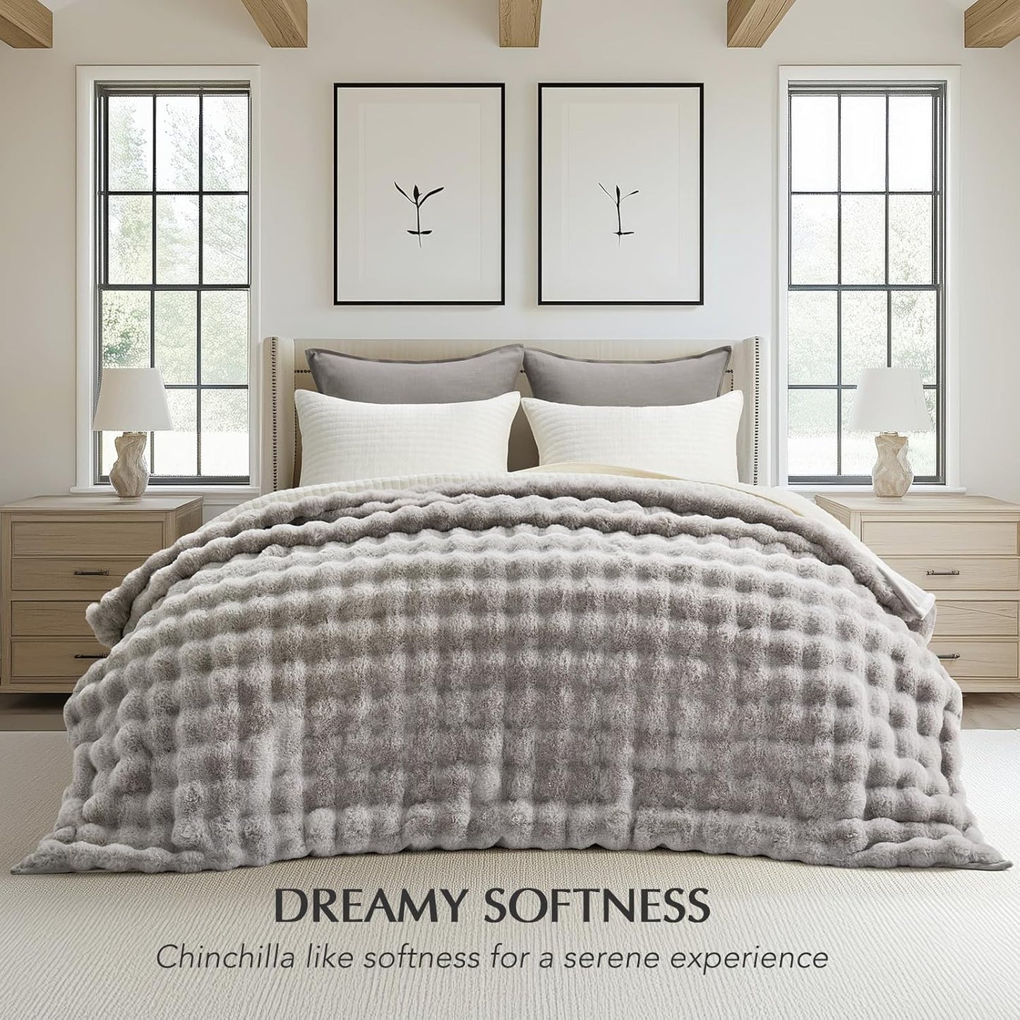 EVERGRACE Ultra Soft Luxury Fluffy Ridgeline Faux Rabbit Fur Throw Blanket, Thick Warm Fuzzy Blankets for Winter, Cozy Plush Reversible Blanket for Couch, Bed, Sofa, Taupe, 80x90 Inches, 870 GSM