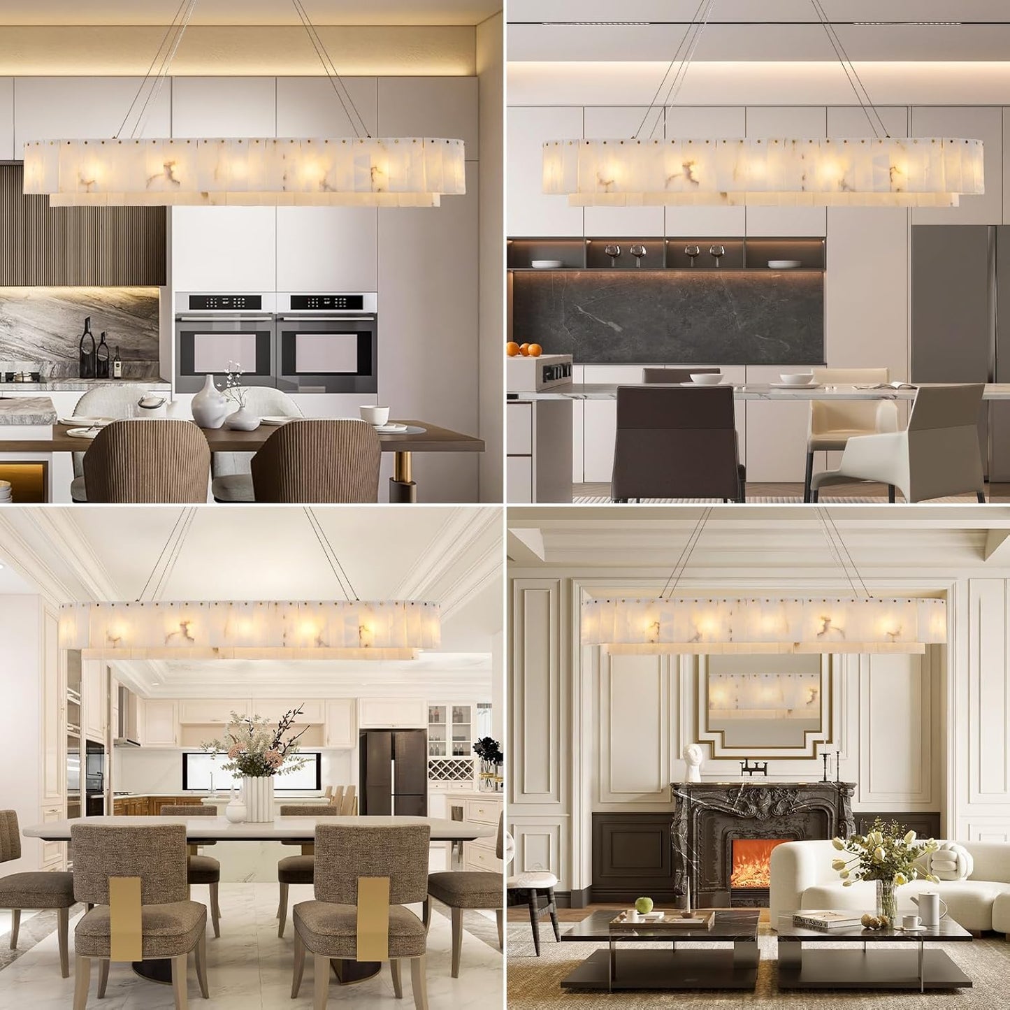 Alabaster Rectangular Chandelier, L54in Modern Dining Room Chandelier Over Table, Adjustable Chandeliers Light Fixture for Living Room, Kitchen Island