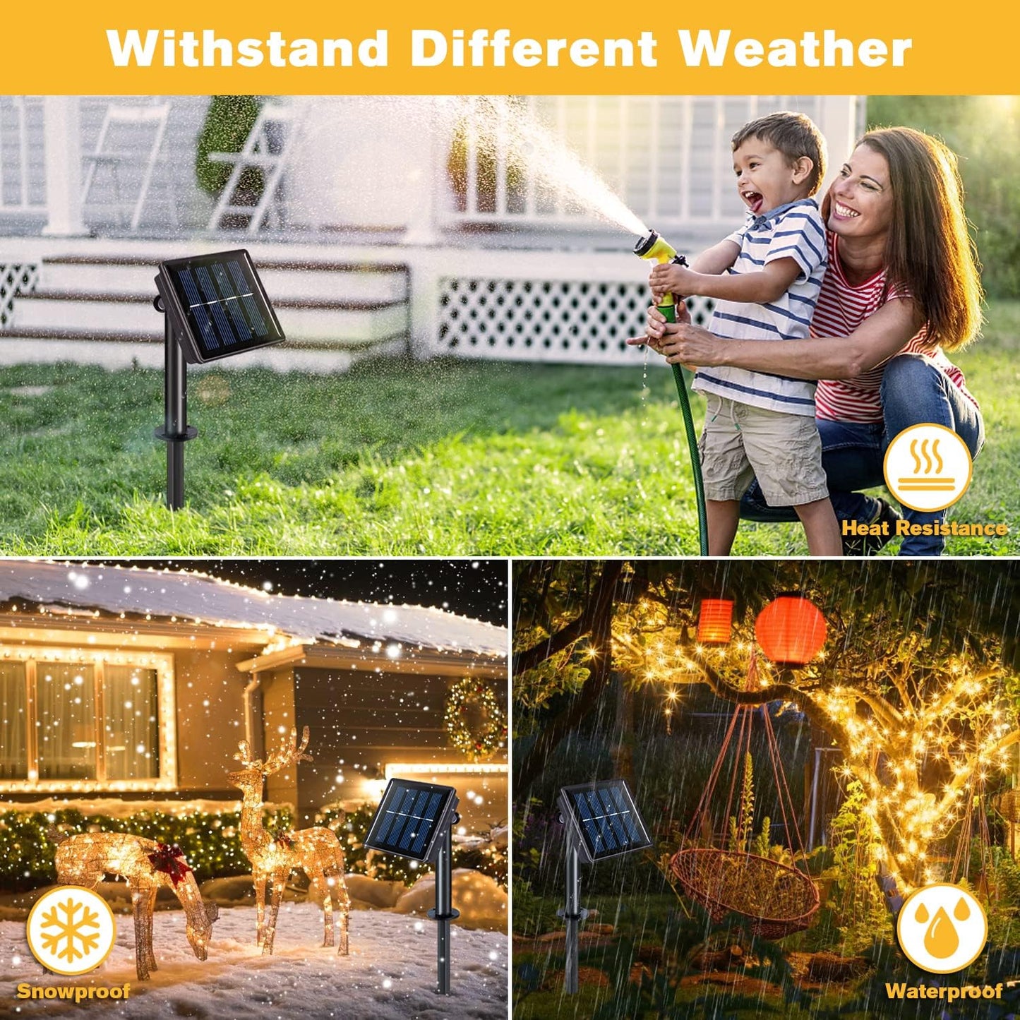 JMEXSUSS 4 Pack 100 LED Solar Fairy Lights, 33ft Warm White Solar String Lights Outdoor Waterproof, 8 Modes Copper Wire Solar Twinkle Lights for Garden Yard Tree Wedding