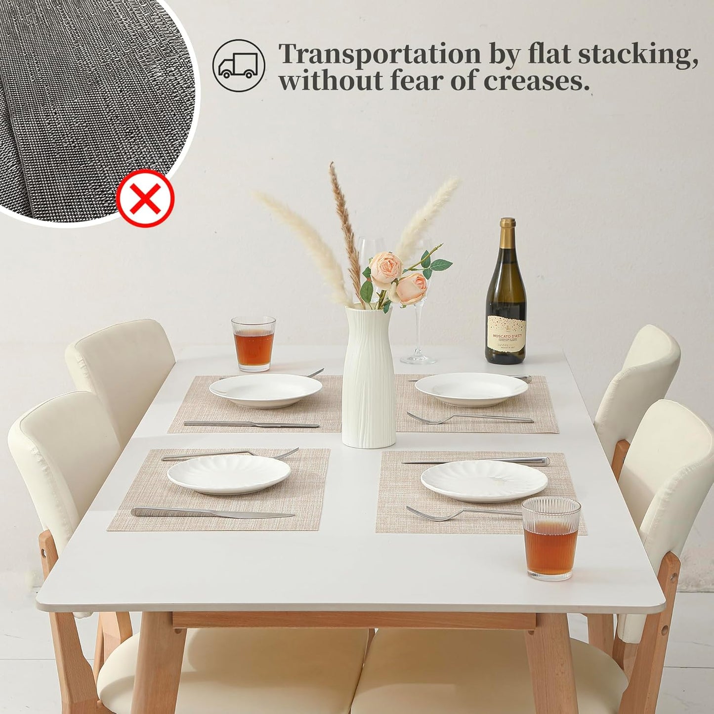 Leetaltree Beige Placemats Set of 4 - Heat Resistant Non-Slip Place mats for Dining Table, Washable Durable PVC Vinyl Woven Table Mats(Beige, 4)