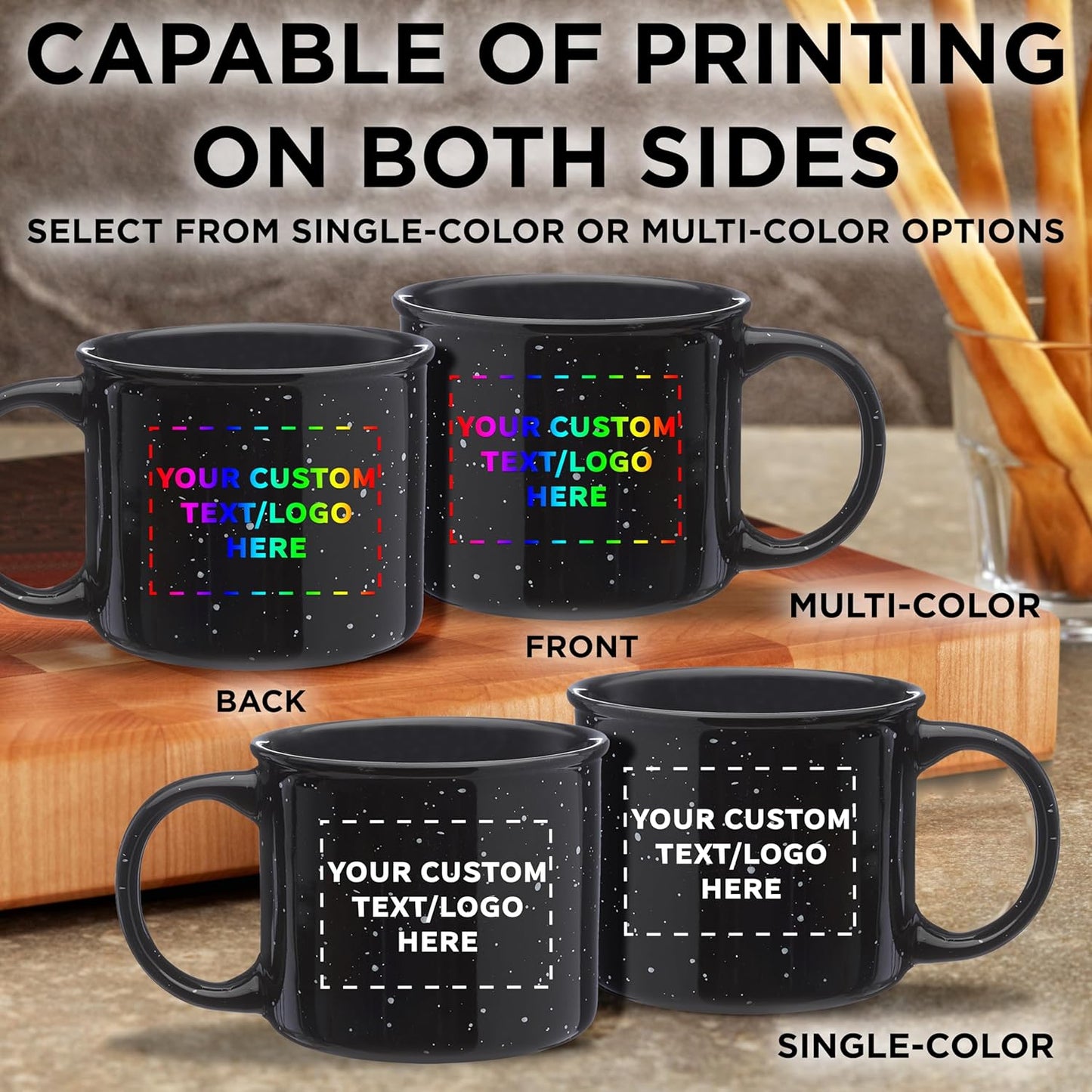 DISCOUNT PROMOS Custom Ceramic Campfire Coffee Mugs 13 oz. Set of 10, Personalized Bulk Pack - Perfect for Tea, Espresso, Cappuccino, Hot Cocoa - Black