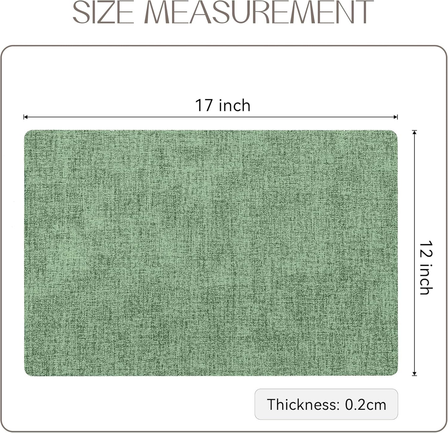 Romanstile Vinyl Placemats Set of 8-12 X 18 Inch - Heat Resistant Place Mats 100% Waterproof Oilproof Wipeable Reversible Faux Leather Table Mats for Kitchen/Dining/Party/Outdoor, Dark Green