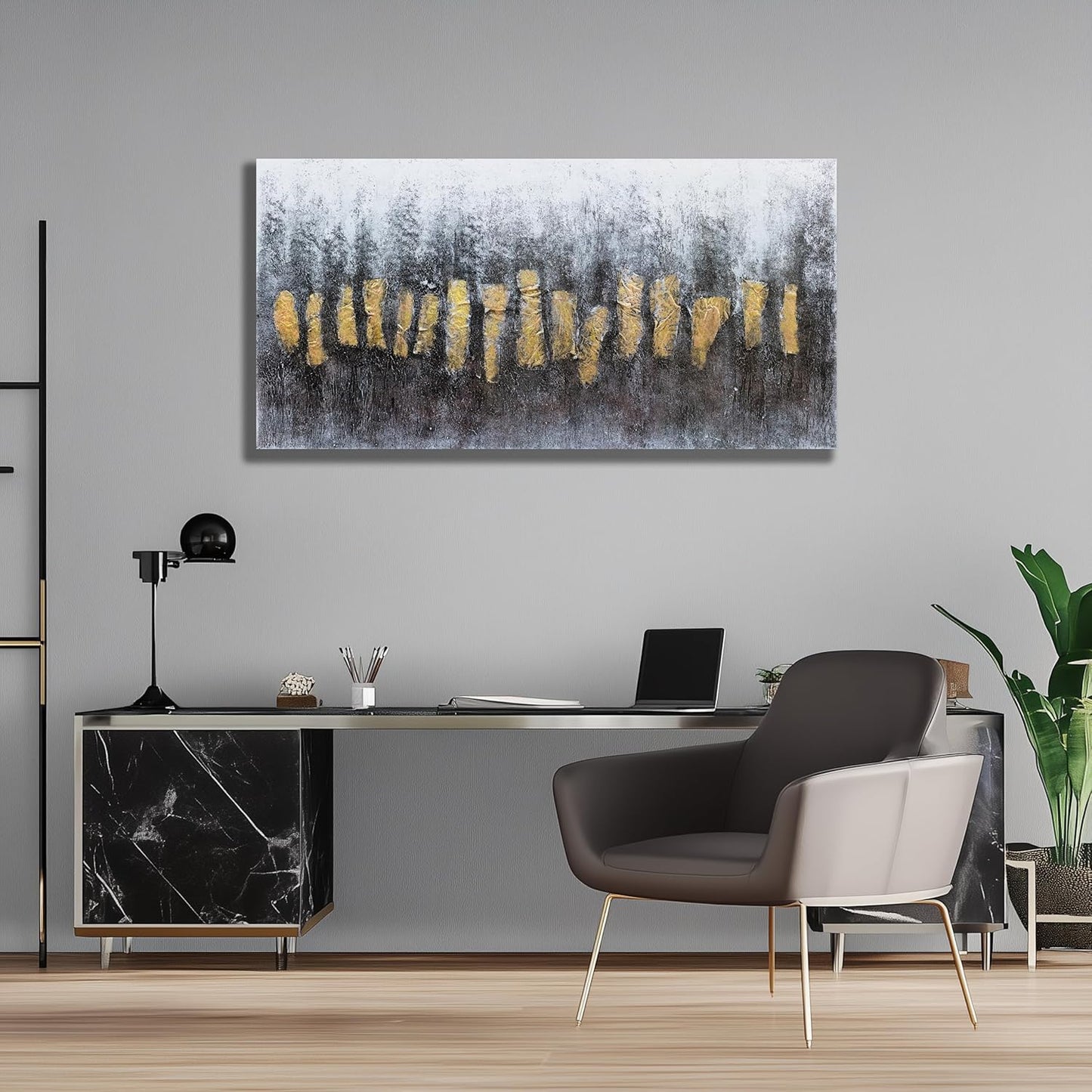 Belmrxne Abstract Wall Art Black and Gold Wall Decor Modern Minimalist Artwork Unique Canvas Painting for Living Room Bedroom Dining Room Office Home Decor 24x48 inch