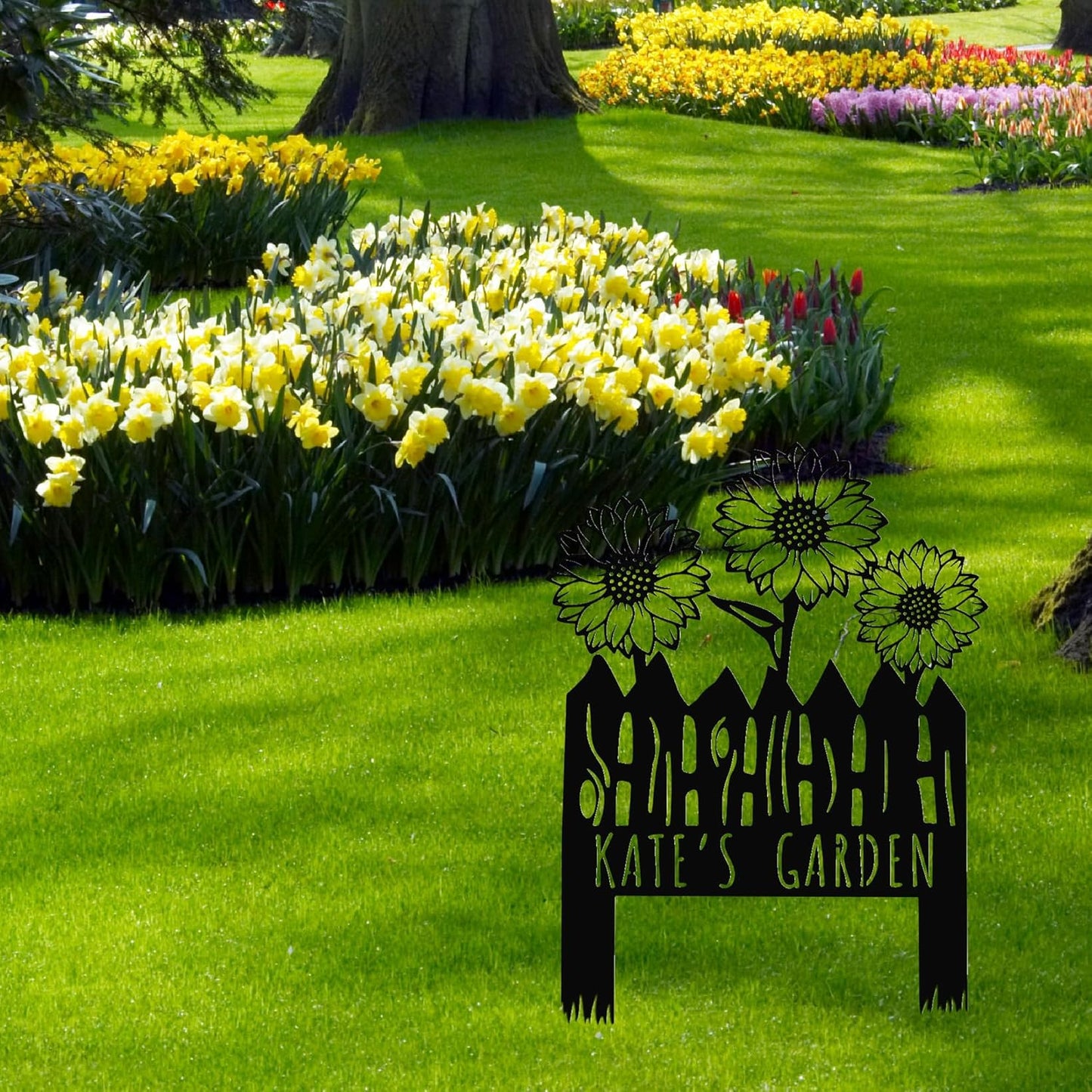 Custom Sunflower Metal Garden Sign with Stakes, Flower Garden Decor, Personalized Family Name Sign, Farmhouse Yard Decorative, Patio Art, Mother's Day Gift, Mom Gift, Housewarming Gift