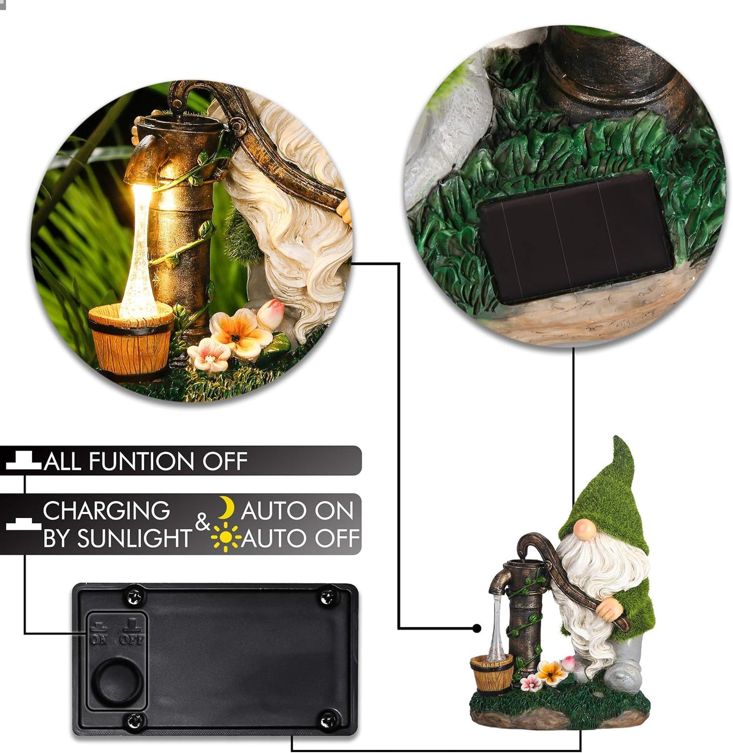 TERESA'S COLLECTIONS Garden Gnomes Decor with Solar Lights, Fathers Gifts, Green Outdoor Resin Decorations for Porch Patio, Gnome Ornaments for Dad and Mom,9"