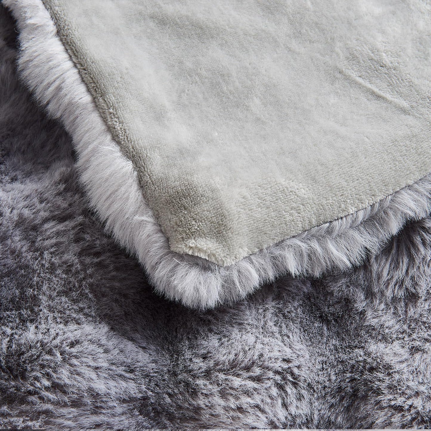 Lotus Karen Faux Fur Blanket - Tie-Dye Gray Twin Size, Big Bubble Rabbit Fluff, Thick Furry Plush Shaggy Blanket for Men, 60x80 Inches