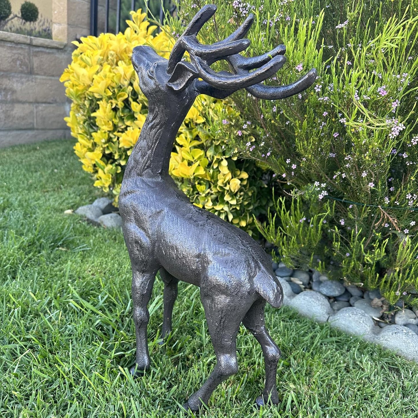 Cast Iron Deer Statue(22" Tall), Realistic Large Antler Sculpture, Outdoor Garden Decor for Lawn Patio Yard, Indoor Home Art Figure HC5691