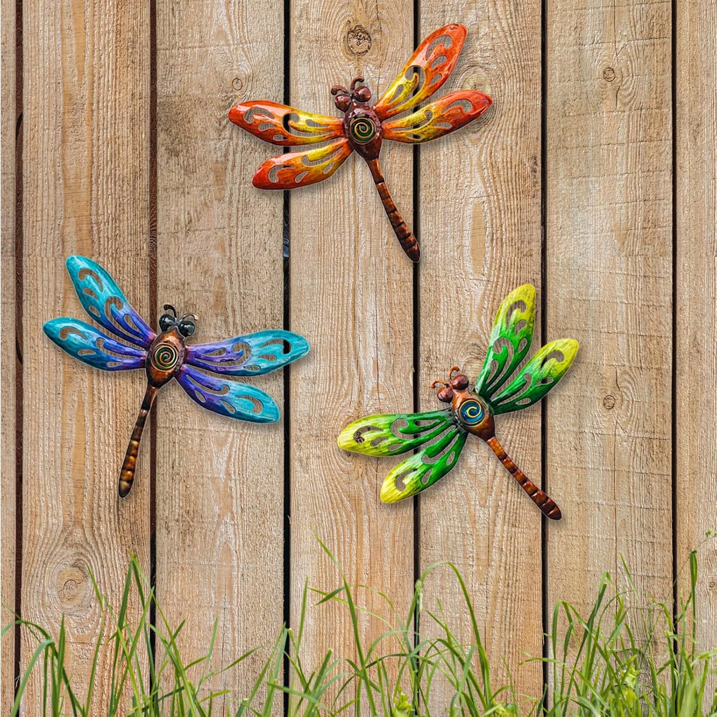 wotieuns Metal Dragonfly Wall Decoration, Garden Fence Outdoor Wall Art, Outdoor Wall Decoration, Outdoor Art Decoration Dragonfly, Suitable for Living Room, Bedroom, Yard and Porch, Set of 3