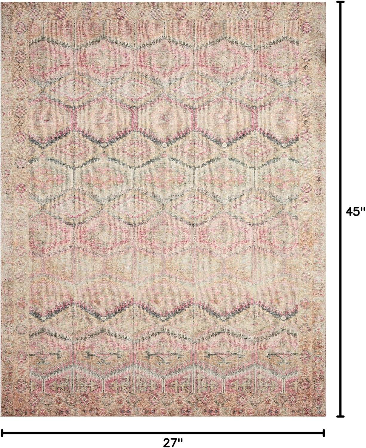 Loloi Layla Collection LAY-17 Pink/Lagoon 2'-3" x 3'-9" .13" Thick Accent Rug, Soft, Durable, Vintage Inspired, Distressed, Low Pile, Non-Shedding, Easy Clean, Printed, Living Room Rug