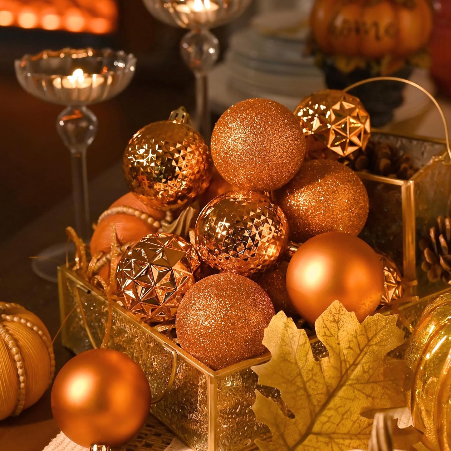 Valery Madelyn Christmas Tree Decorations Ornament Set for Fall Halloween, 50ct 2 Inches Orange Shatterproof Christmas Ball Ornaments Hanging Xmas Holiday Party Decor