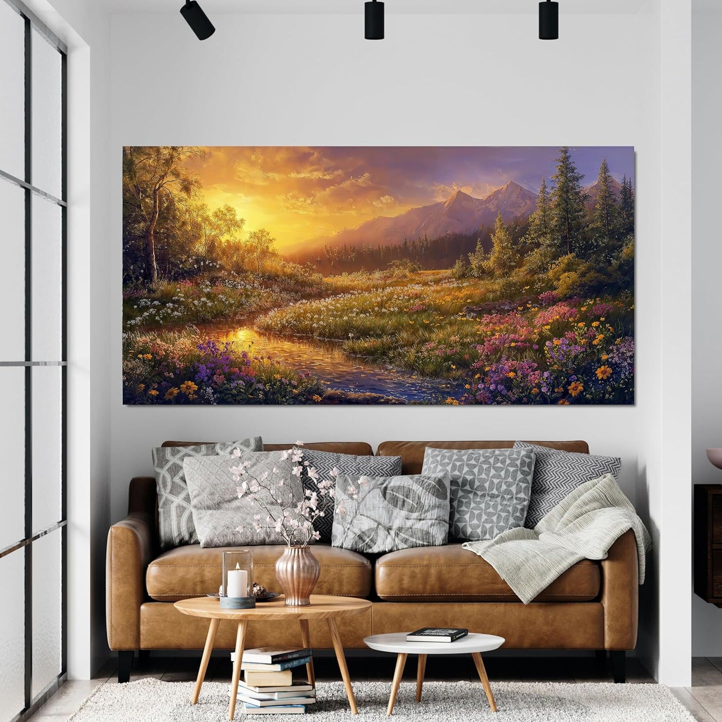 Canvas Wall Art Decor Wall Art Pictures for Living Room Artwork for Walls Vintage Landscape Art Prints Canvas Art Wall Decor Countryside River Wall Art Decorations Bedroom Home Wall Decor 20" X 40"