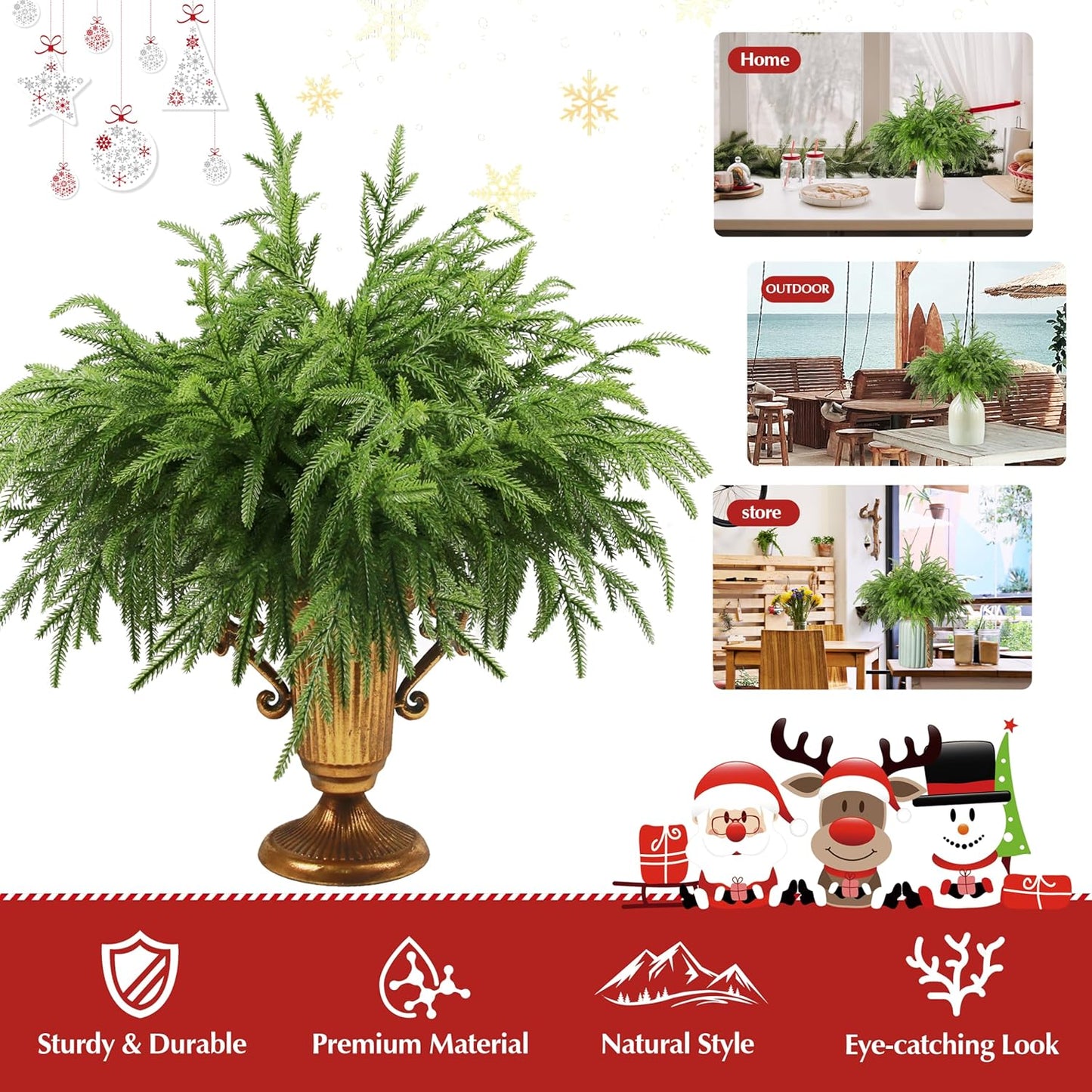 18Pcs Artificial Norfolk Pine Branches 18" Plastic Christmas Plants Decor Faux Greenery Stems Pine Picks Outdoor Faux Plants UV Resistant for Xmas Indoor, Front Porch Home Décor (18, 18inch)