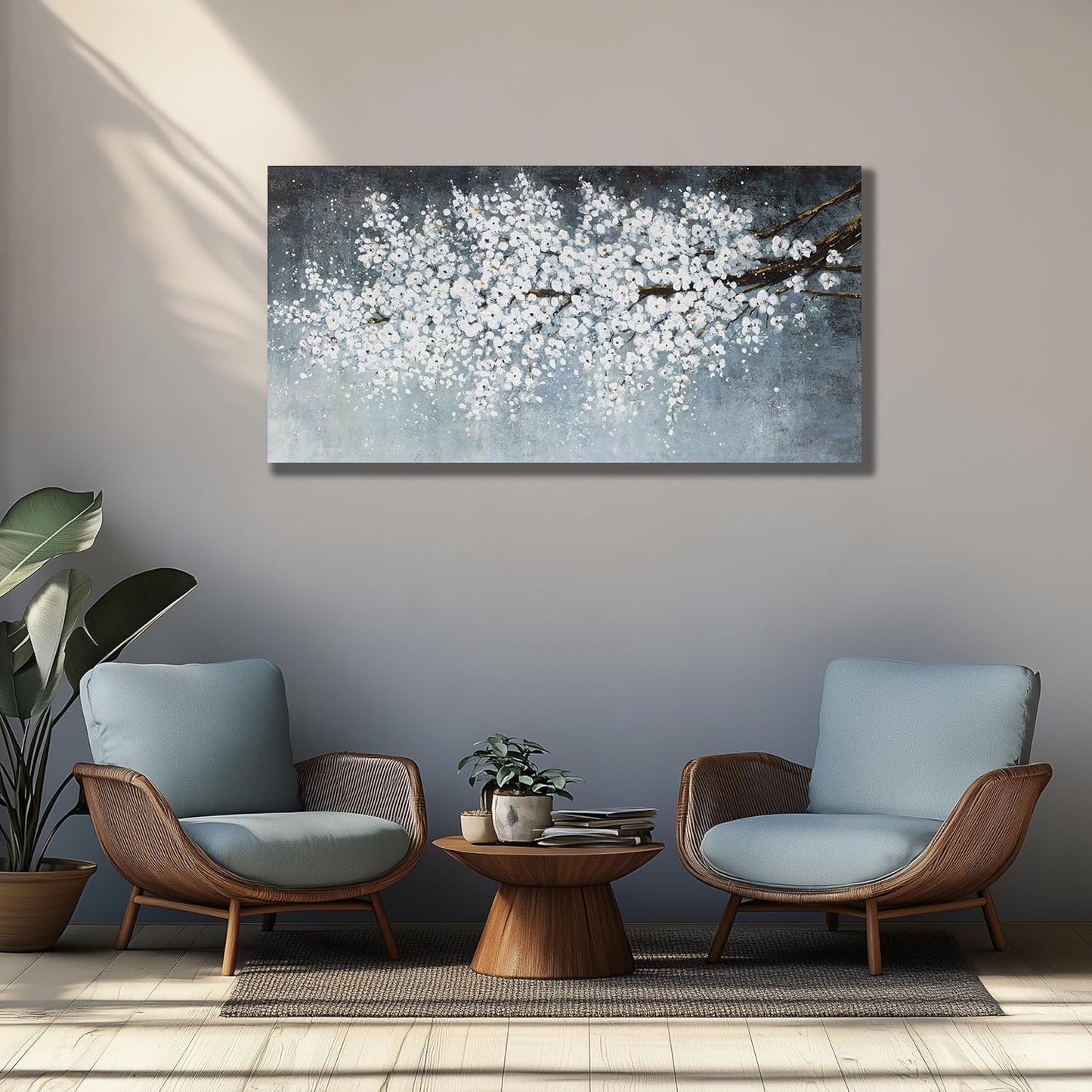 Belmrxne Large Floral Wall Art White and Black Wall Decor Aesthetic Paintings Trendy Artwork Modern Canvas Painting for Living Room Bedroom Dining Room Office Home Decor 30x60 inch
