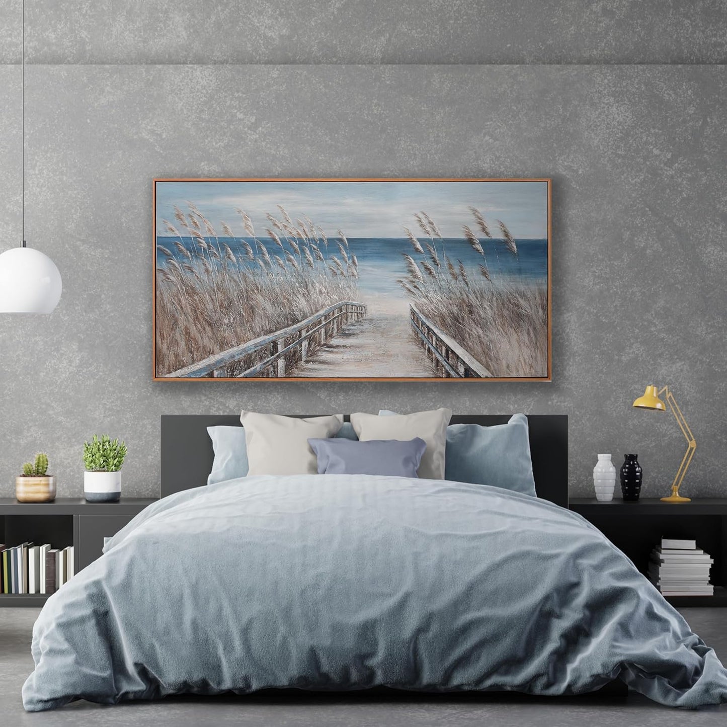 Wall Art Decor Canvas Print Painting Reed And Blue Coast Landscape Picture Artwork Framed Wall Decor For Living Room Bedroom Living Room And Apartment 20x40 Inch