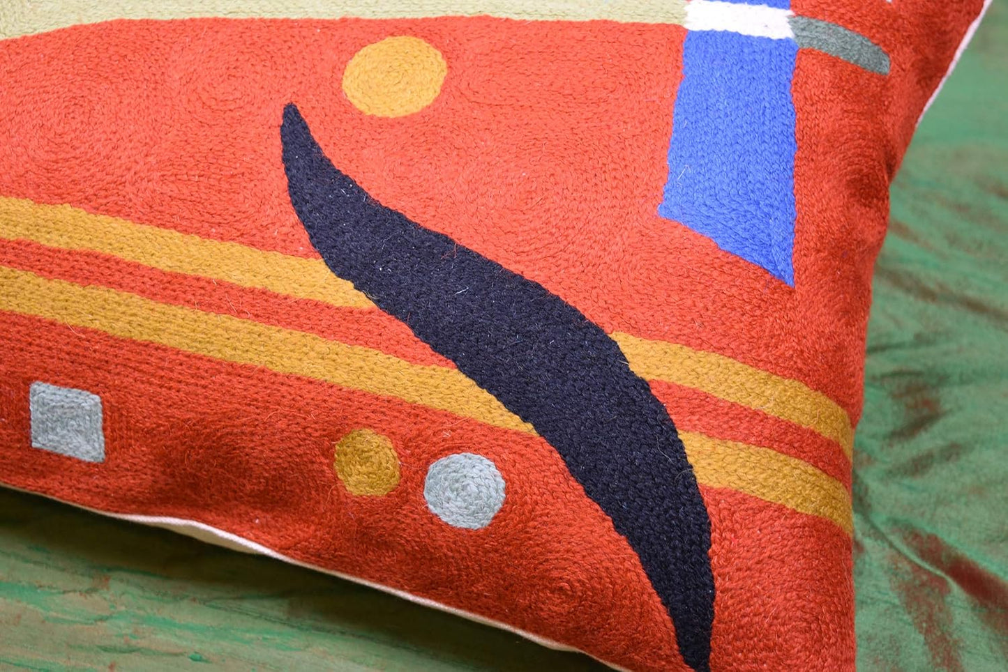 Lumbar Kandinsky Orange Abstract Pillow Cover Elements Modern Throw Pillowcase Chair Cushion Contemporary Pillowsham Accent Farmhouse Couch Hand Embroidered Wool Size 14x20