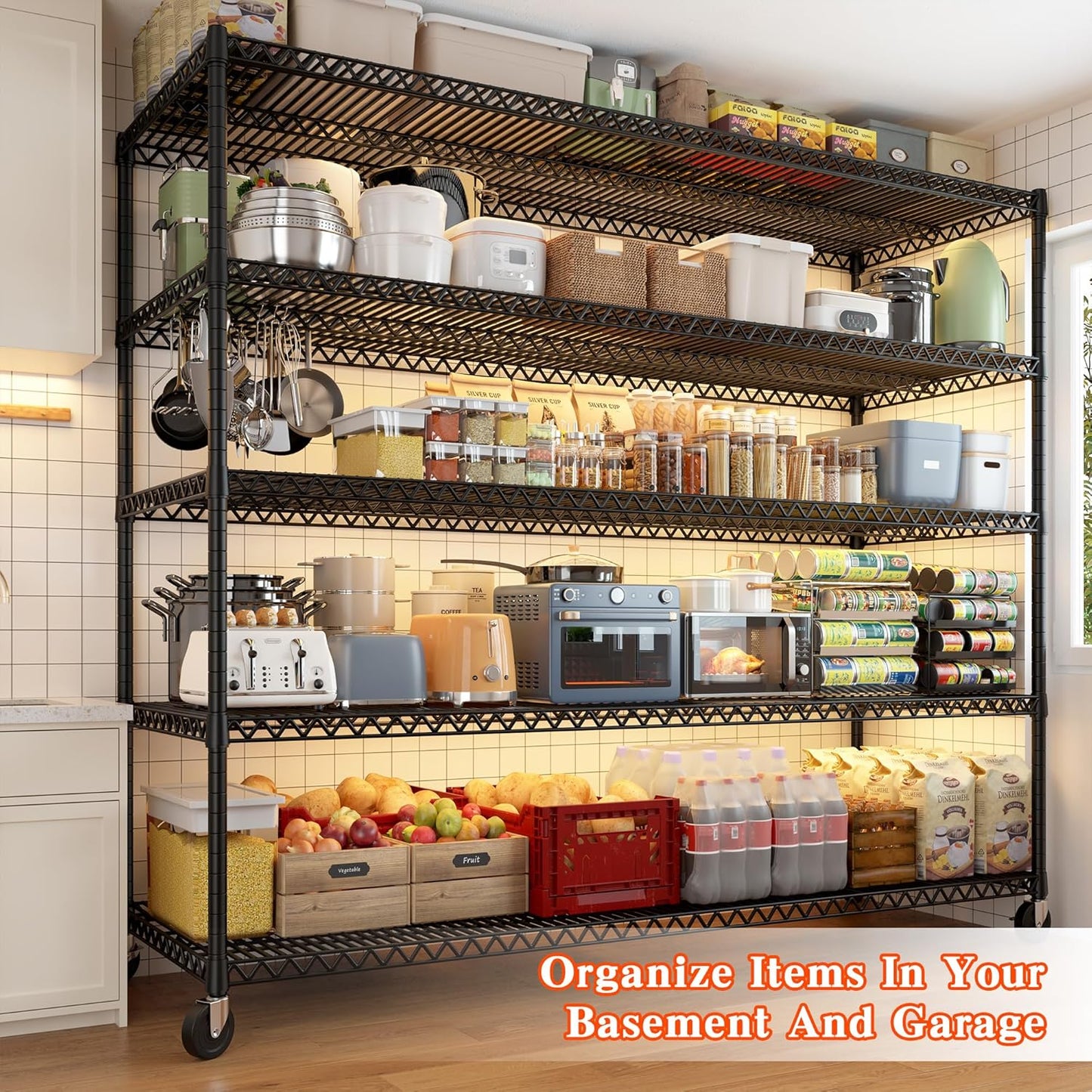 REIBII Storage Shelves 3200 LBS Capacity Wire Shelving with Wheels Heavy Duty Metal Shelf for Warehouses, Garage,Kitchens, School,Commercial Shelf, 73" H X 60" W X 18" D, 2 Pack