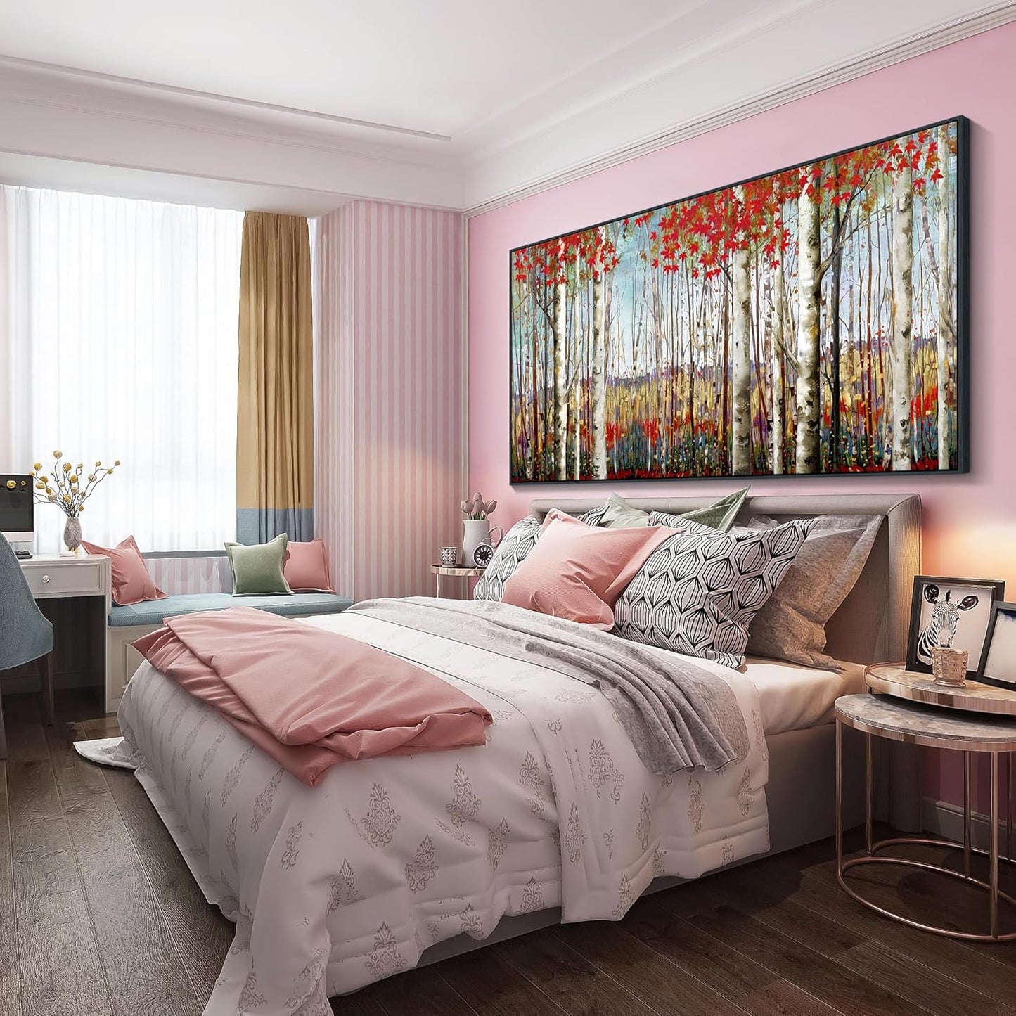 Mofutinpo Large Framed Wall Decor canvas Red Leaves White Birch Tree Wall Art For Living Room bedroom rustic kitchen Modern painting Artwork 29x58 Large Size Black Framed