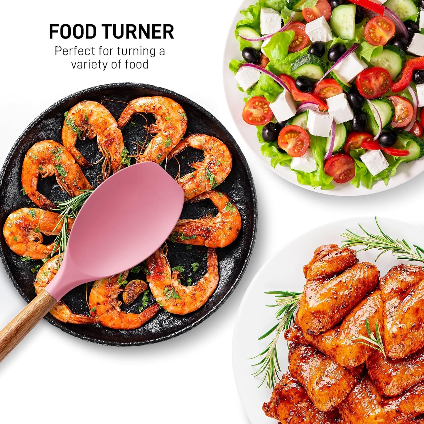 Zulay Kitchen Non-Stick Cooking Utensils Set with Authentic Acacia Wood Handles – 5-Piece Durable & Stylish Silicone Kitchen Utensils Set – Heat Resistant to 464°F – Pink