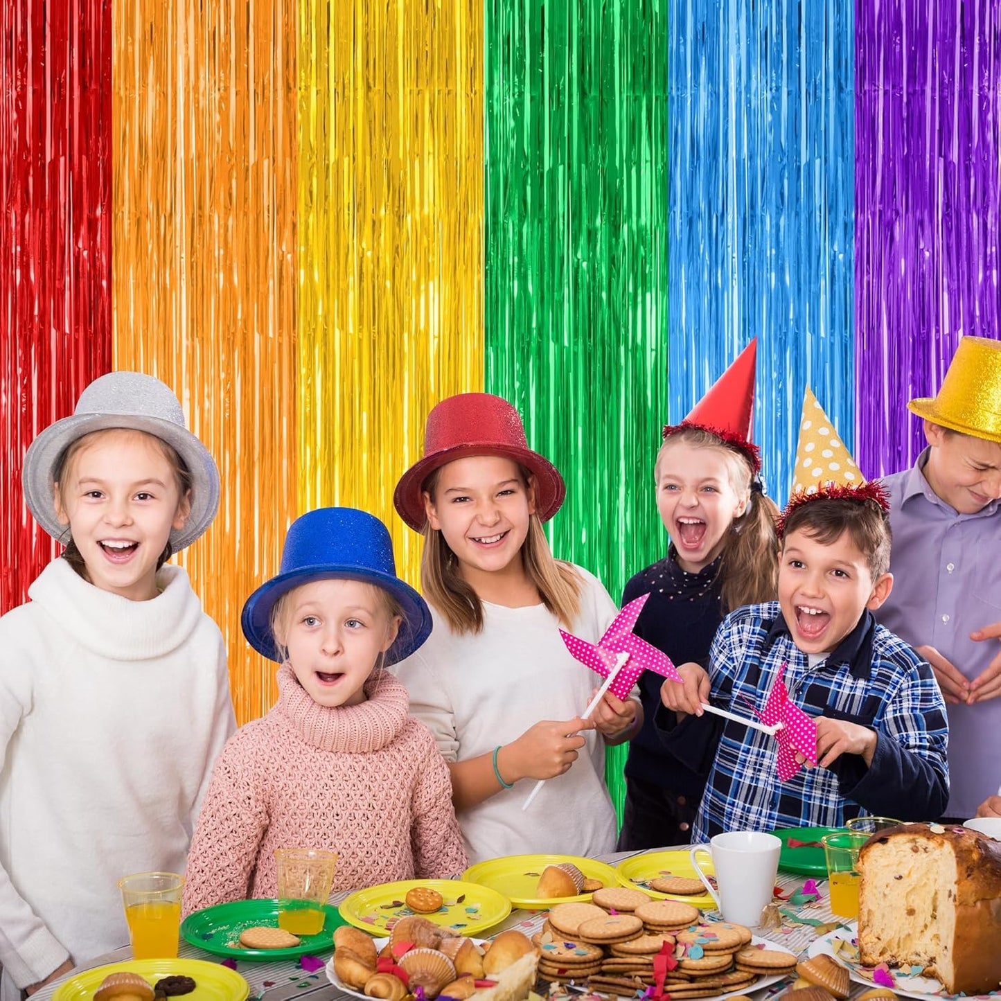 2 Pack Rainbow Backdrop Curtains, 3.28 FT x 7.05 FT Colofull Party Decorations, Metallic Tinsel Backdrop Fringe Curtains Party Streamer, Rainbow Party Supplies for Wedding Birthday Party Engagement