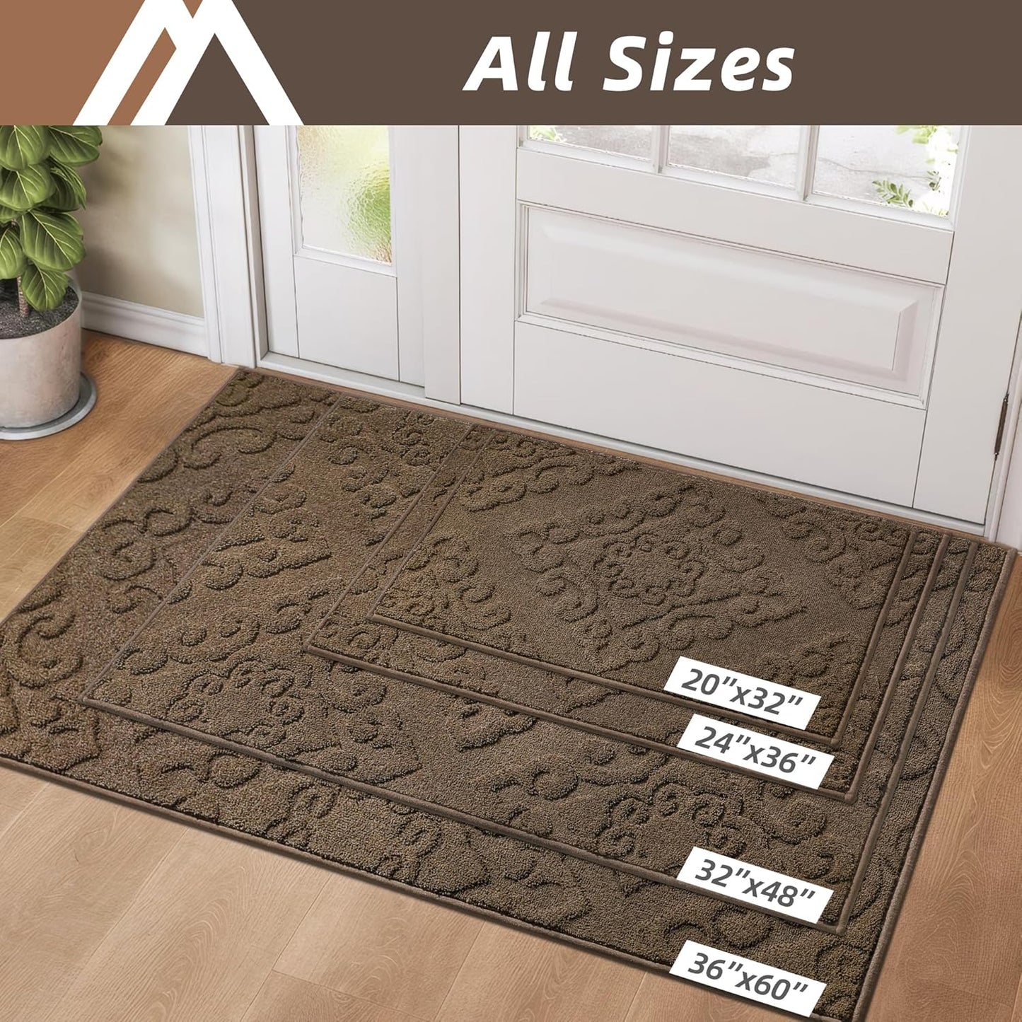 COSY HOMEER-Door-Mat-Non-Slip-Entryway-Rug 24”x36” Absorbent Welcome Mats Washable Dirt Trapper Door Mat Entrance Floor Mats for Front Back Doormats and Wet Shoes,Brown