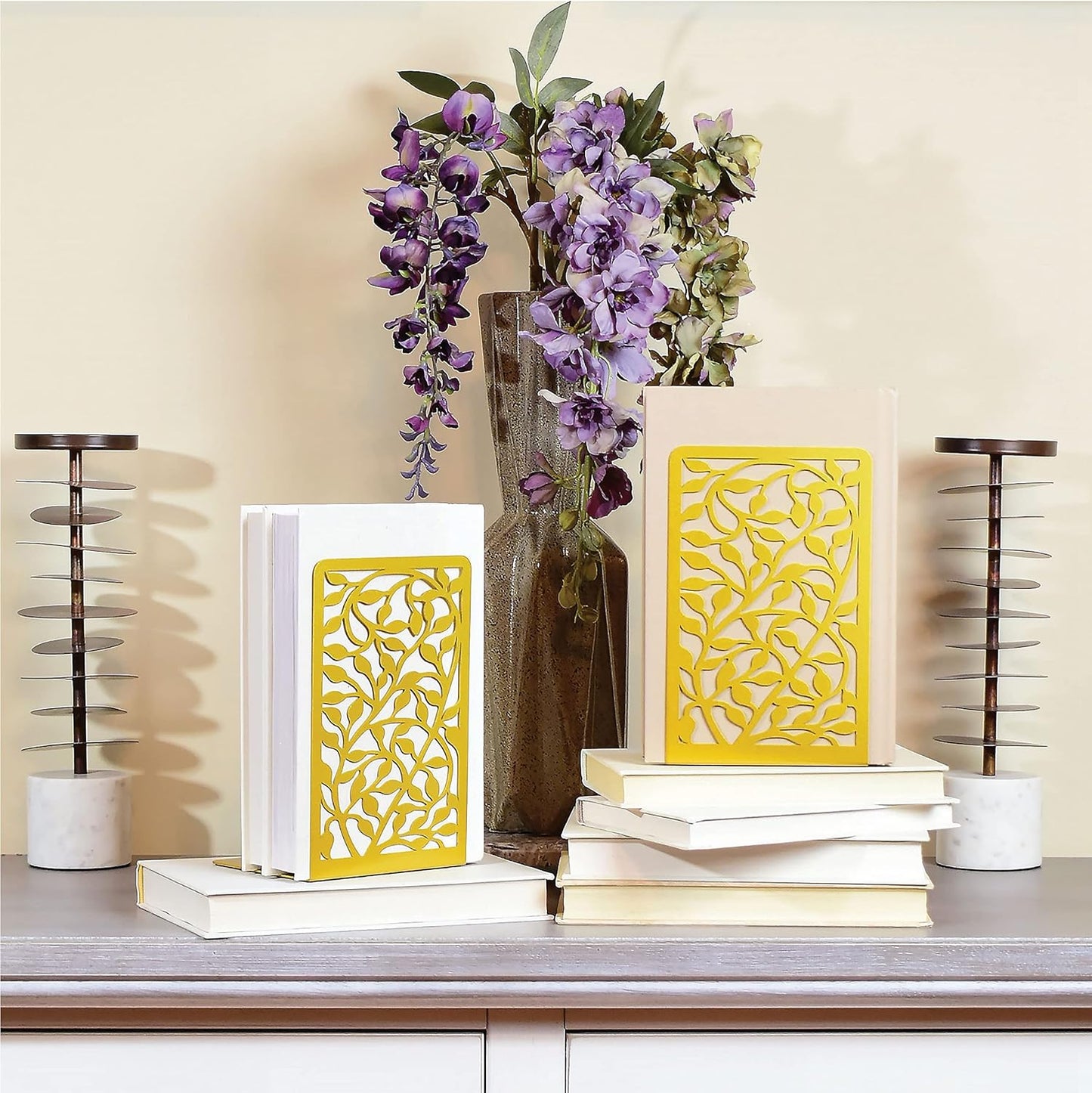 CNK Book Ends Bookends for Decorative Books Holder Bookend Shelves End Hold Heavy Duty Holders Stoppers Metal Stopper Cute Boho Bookshelf Holds Cookbook Office Home Set of 6 Bookends Pair Gold