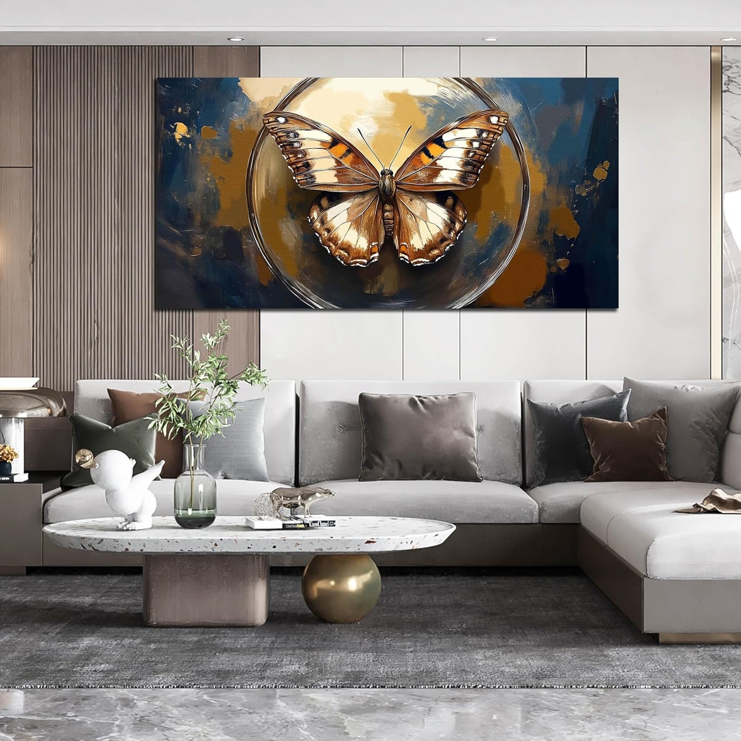 Butterfly Wall Art Bedroom - Vintage Wall Decor for Bedroom Girls Room - Black and Gold Wall Art for Living Room Size 29" x 59"