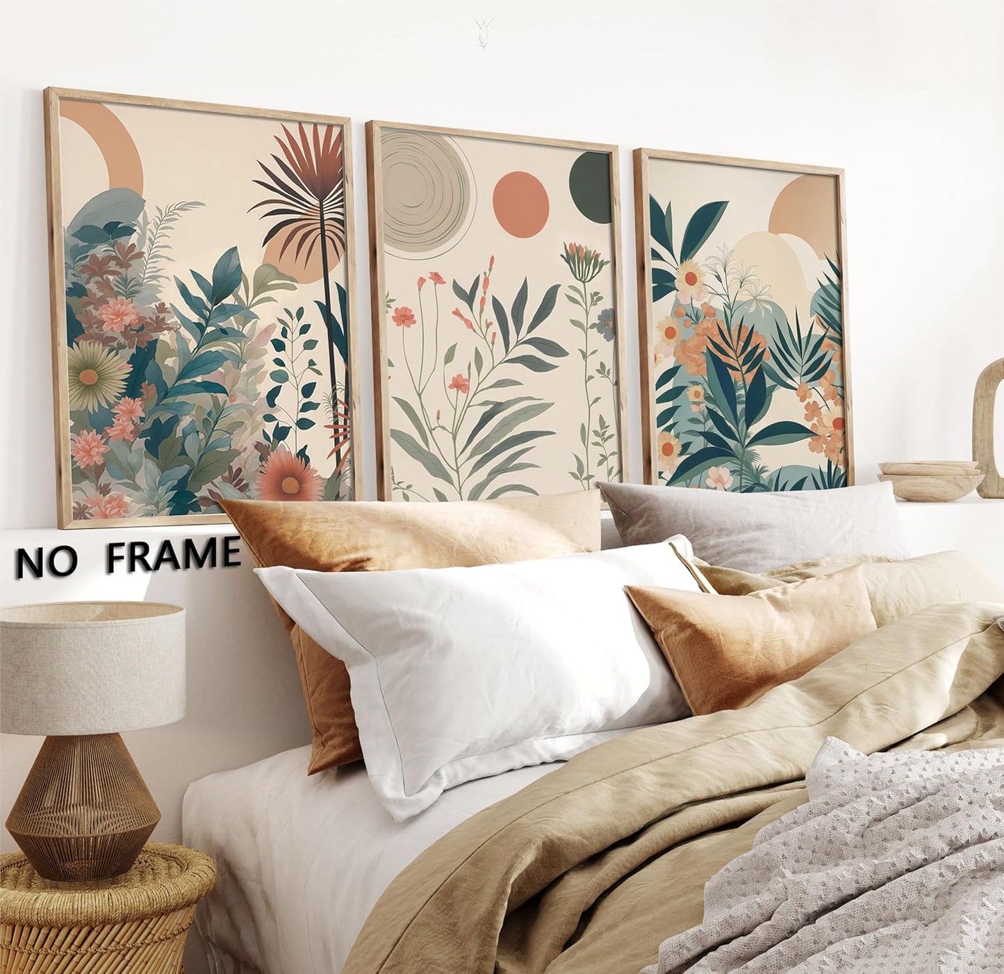 Marllifenney Orange Boho Plants Canvas Wall Art Abstract Botanical Poster Set of 3 Modern Nature Wall Decor Floral Prints Painting Picture for Living Room Bedroom Kitchen Office 12x16in Unframed