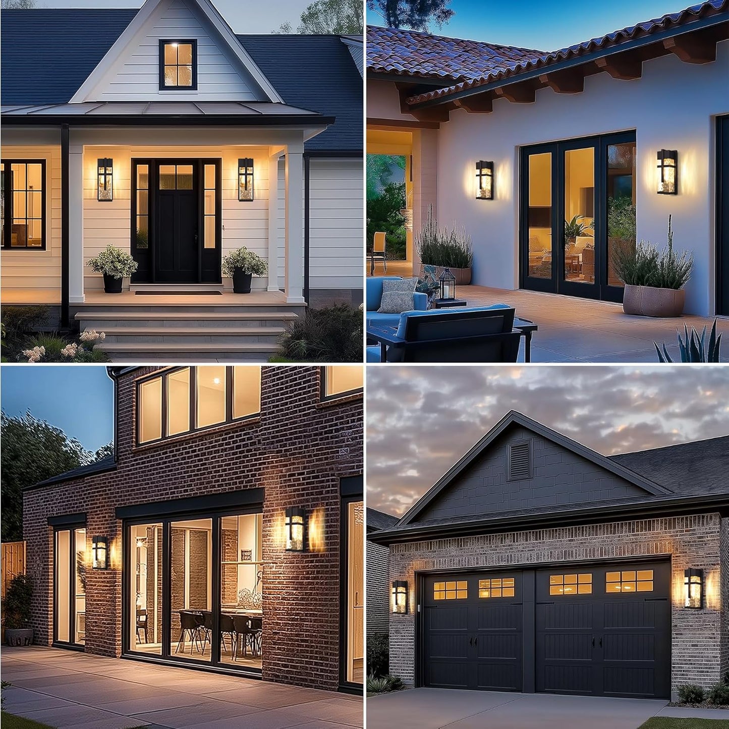 Hammered Glass Outdoor Wall Lantern, Dusk to Dawn Wall Sconce Lighting, 2 Pack Outdoor Light Fixtures, Exterior Porch Light with Waterproof, Modern Wall Lamp for Garage, Doorway, Patio(Bulb Included)