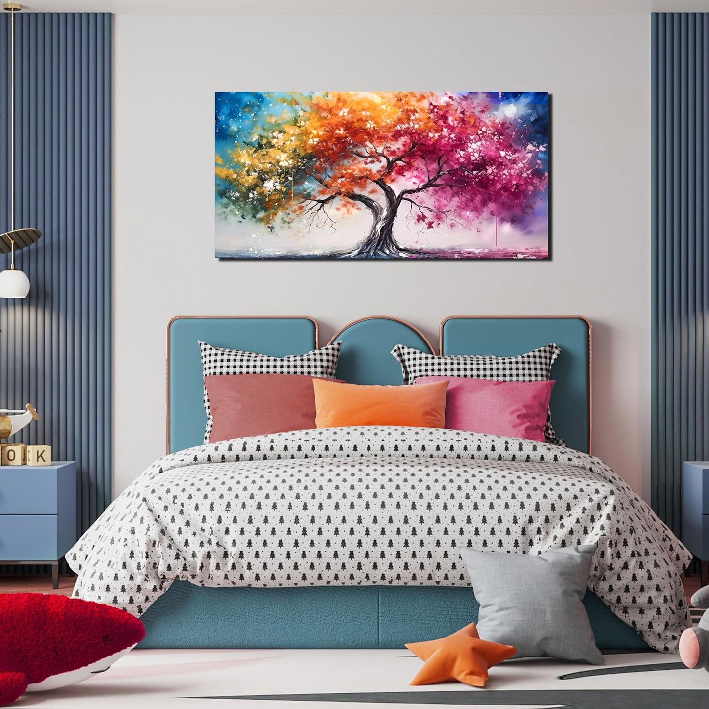 Alsingbago Large Colorful Tree Canvas Wall Art for Living Room Bedroom Home Office Orange and Pink Tree Picture Modern Artwork Ready to Hang Size 24x48