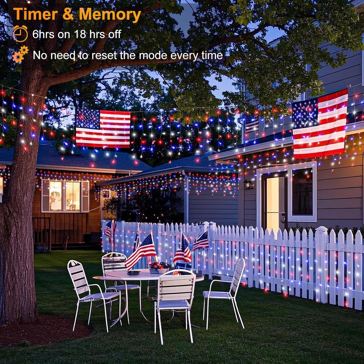 Red White and Blue Lights for 4th of July Decor, 33ft Icicle Lights for Outside Independence Day Decoration, 400 LED Christmas Light Outdoor Indoor with 120 Drops Clear Wire Connectable for Holiday