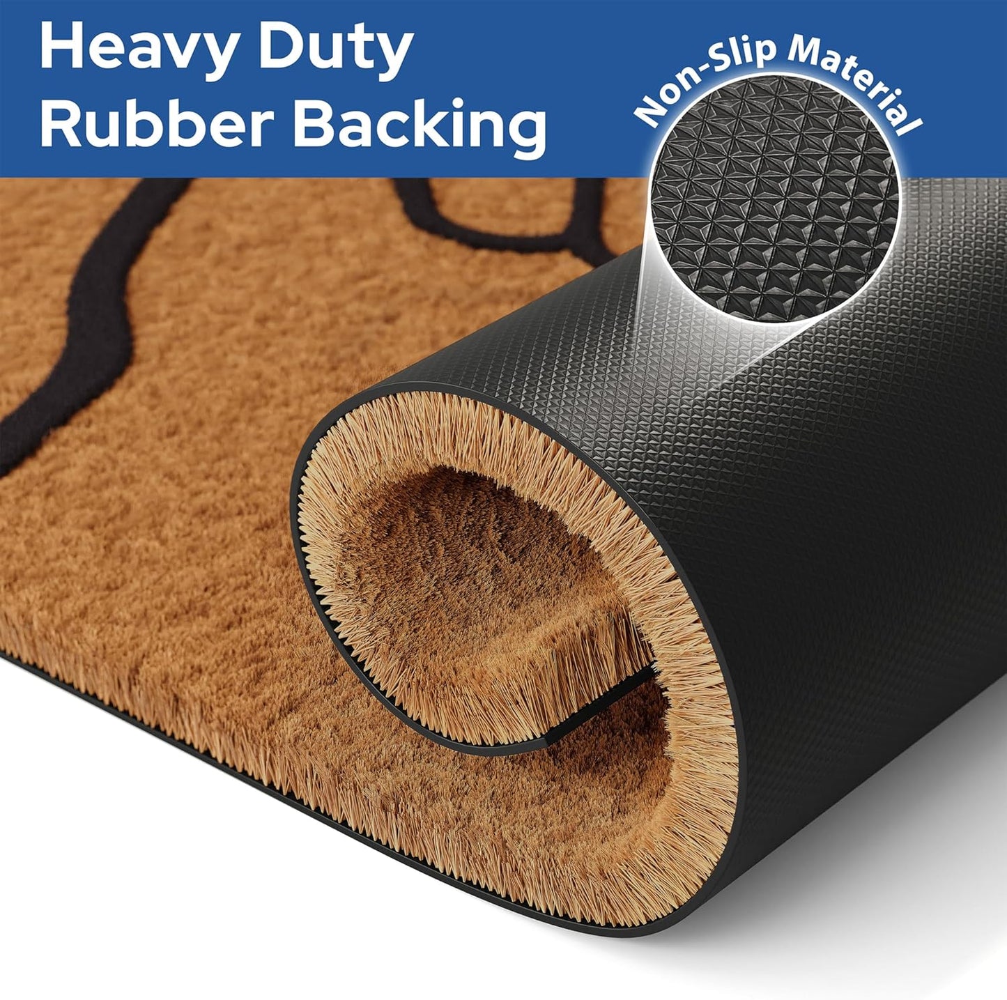 Barnyard Designs Natural Coco Coir Heavy Duty Backing Doormat - Large Cute Non-Slip Front Door Welcome Mat for Outside Entrance or Porch Entry, Brown (17x30, Shaka)