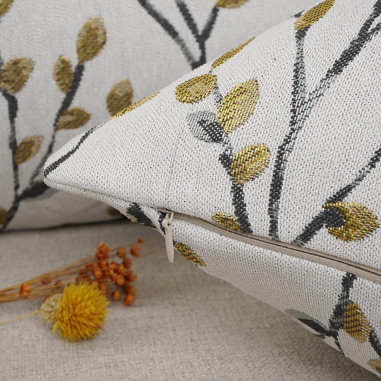 YOUR SMILE Classical Embroidery Jacquard Yellow/Gold Square Decorative Throw Pillow Case Cushion Cover 18x18 inch