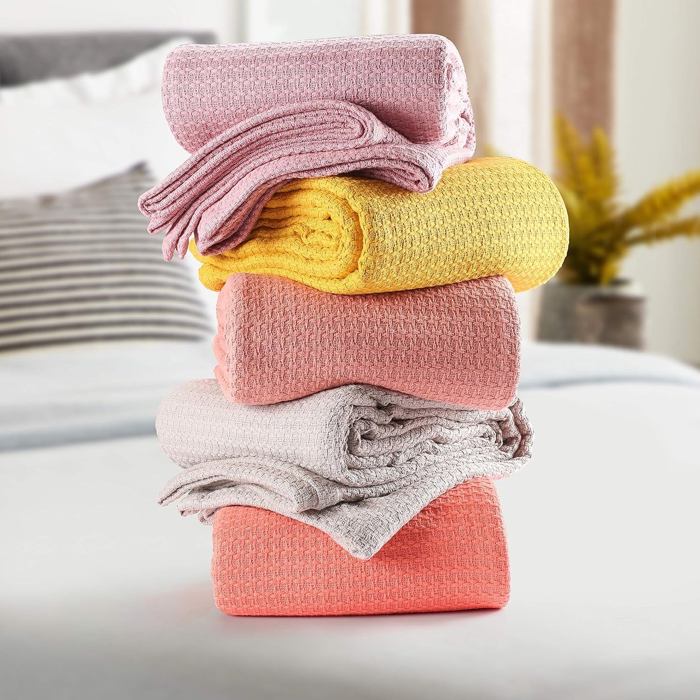 Elvana Home 100% Cotton Bed Blanket, Breathable Bed Blanket Queen Size, Cotton Thermal Blankets Queen, Perfect for Layering Any Bed for All Season, Navy Blue