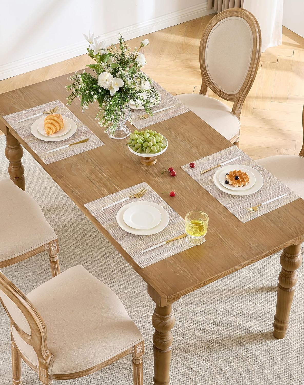 Leetaltree Lightsteel Beige with Yellow Placemats Set of 4 - Heat Resistant Non-Slip Place mats for Dining Table, Washable Durable PVC Vinyl Woven Table Mats (Lightsteel Beige, 4)